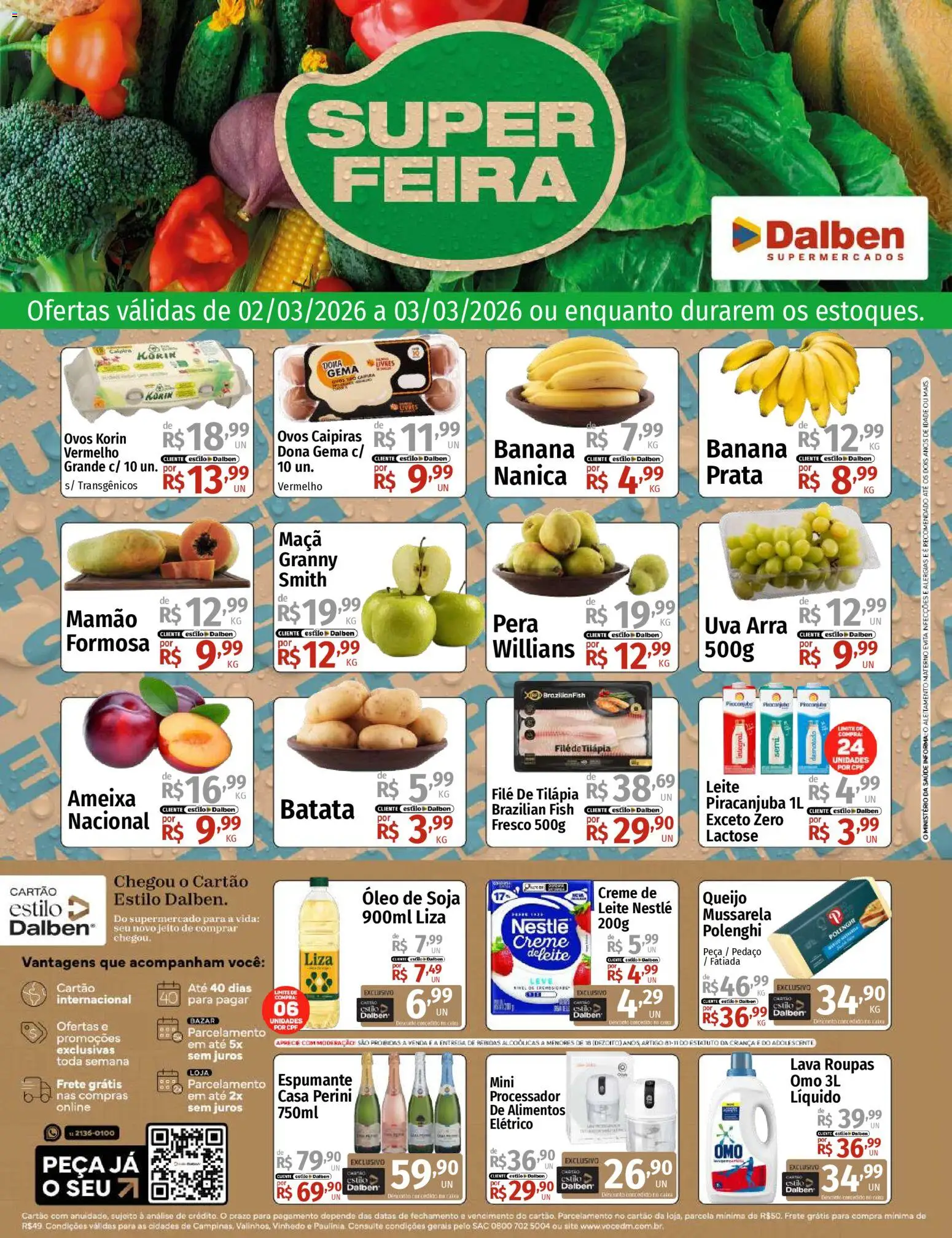 Supermercado Dalben Folheto - válido de 02.03.2026 | Página: 1 | Produtos: Espumante, Queijo, Tilápia, Soja