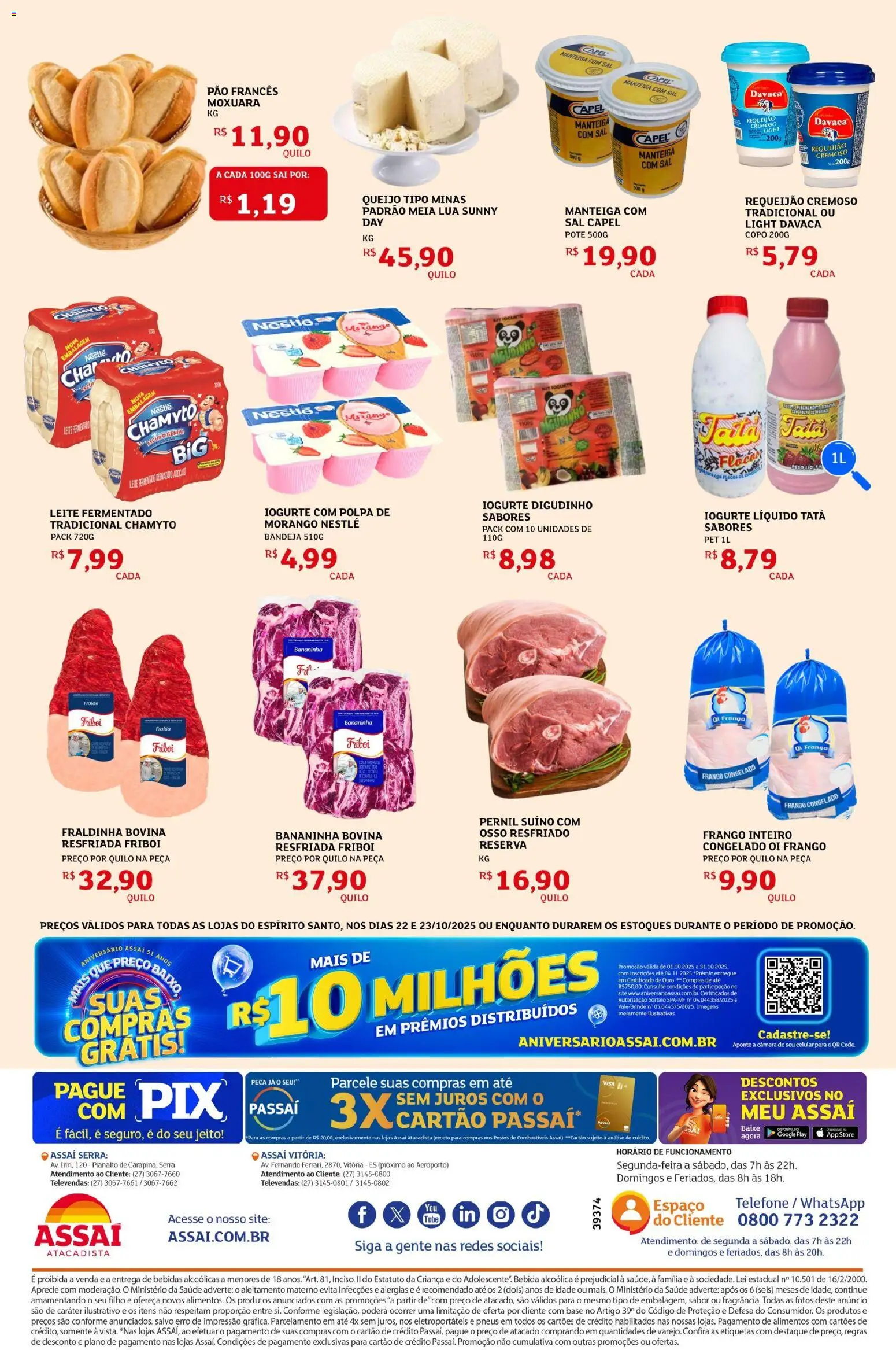 Assaí Atacadista Folheto - válido de 22.10.2025 | Página: 2 | Produtos: Pão, Pneus, Baixo, Requeijão