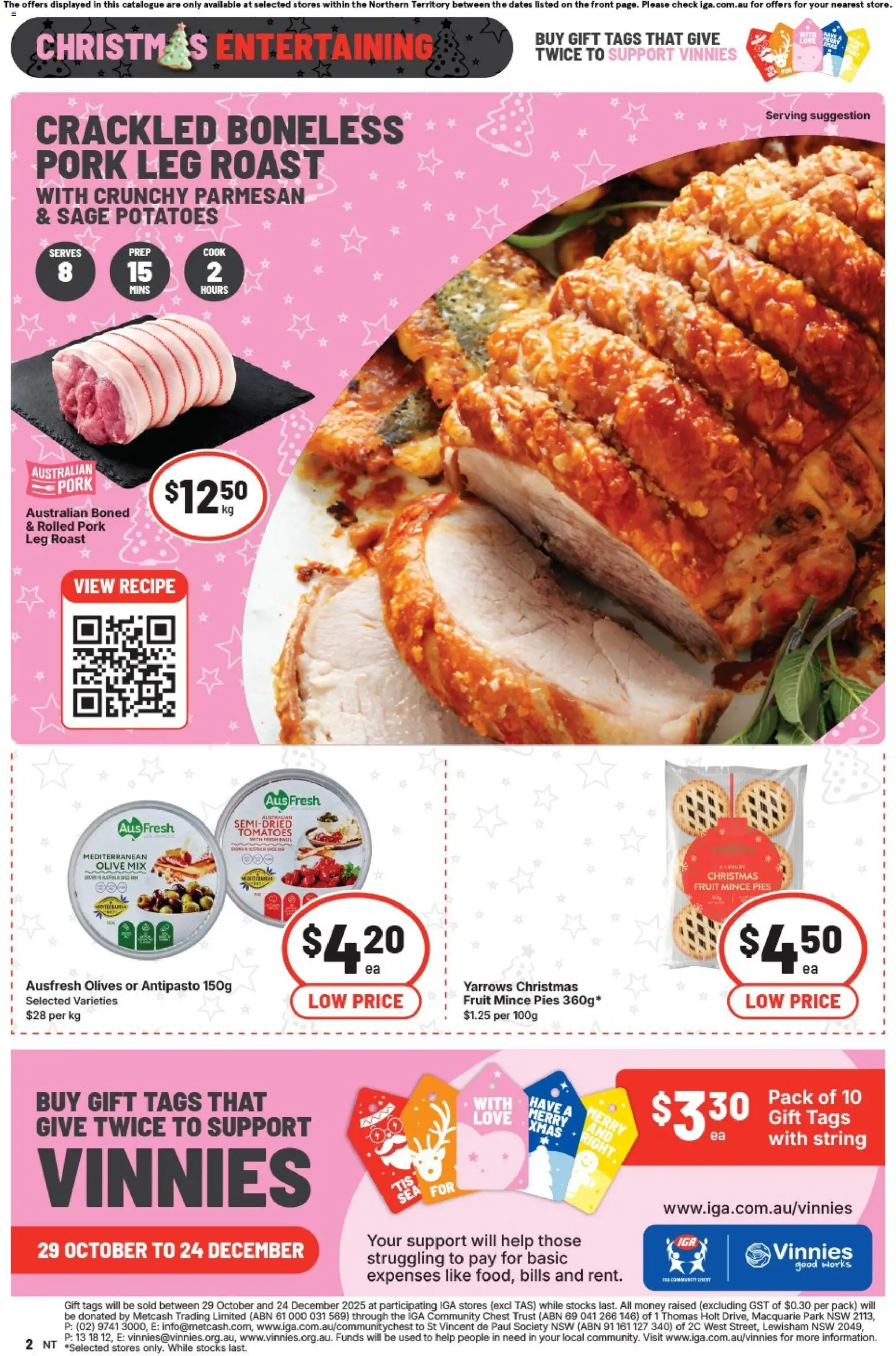 IGA catalogue - valid from 26.11.2025 | Page: 2 | Products: Pork, Olives, Potatoes, Pies