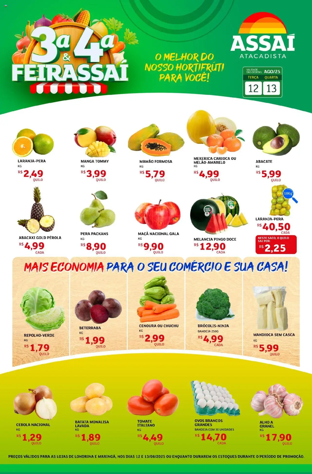 Assaí Atacadista Folheto - válido de 12.08.2025 | Página: 1 | Produtos: Melancia, Beterraba, Cebola, Batata