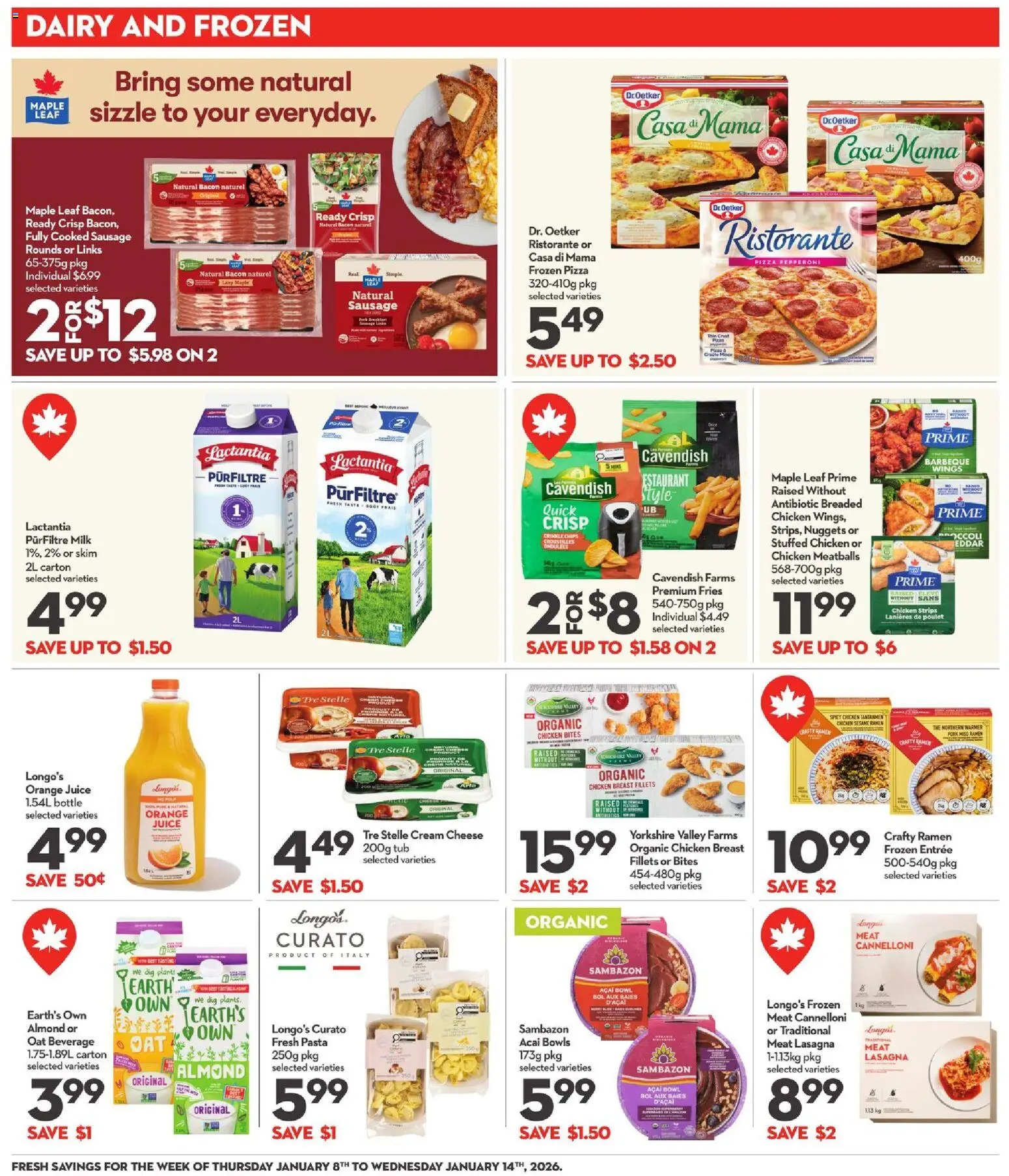 Longo's flyer valid from 08.01.2026 | Page: 7 | Products: Pasta, Cream, Milk, Pork