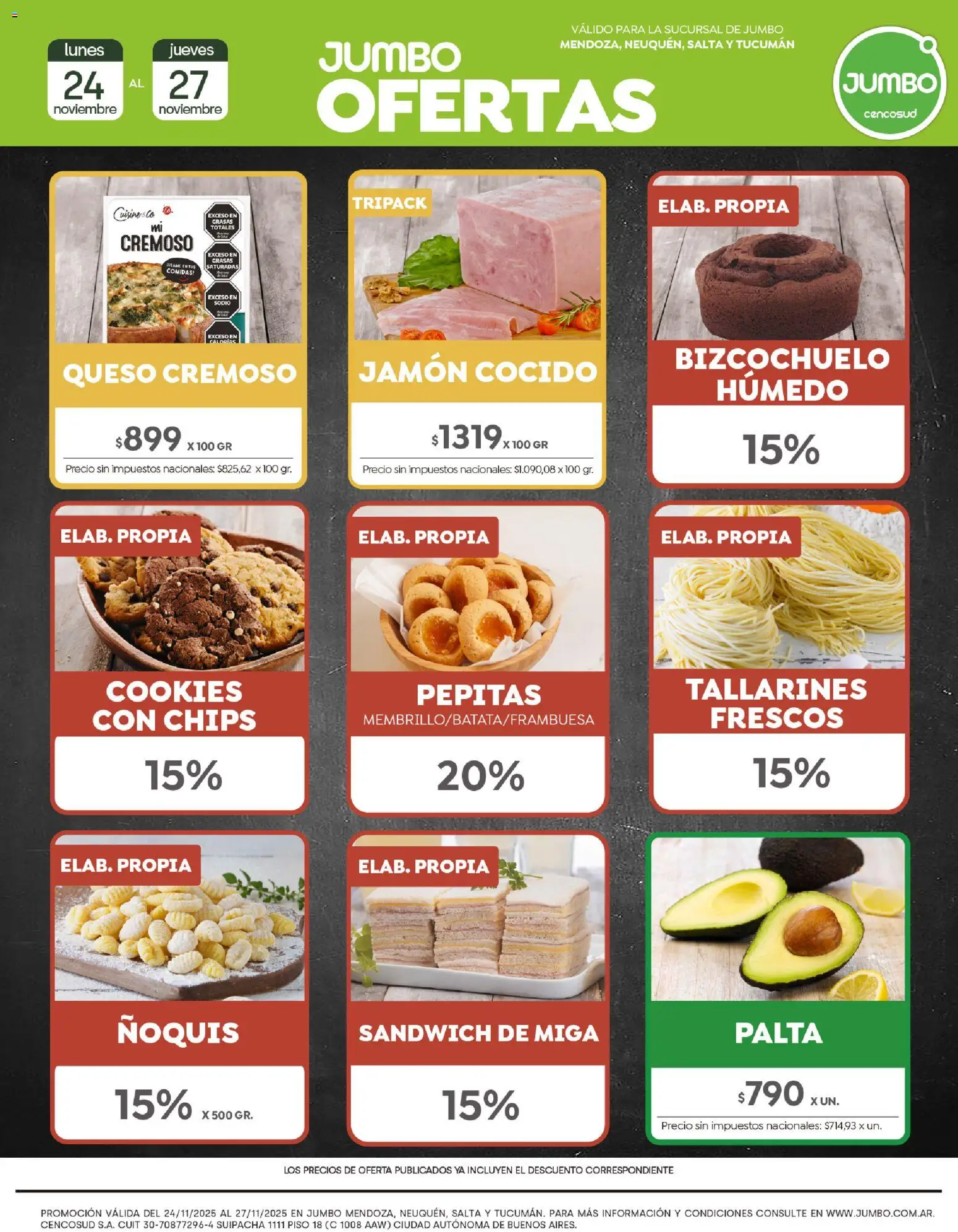 Jumbo - Ofertas | Interior │ válido desde el 24.11.2025 | Página: 1 | Productos: Palta, Queso, Jamón, Ñoquis