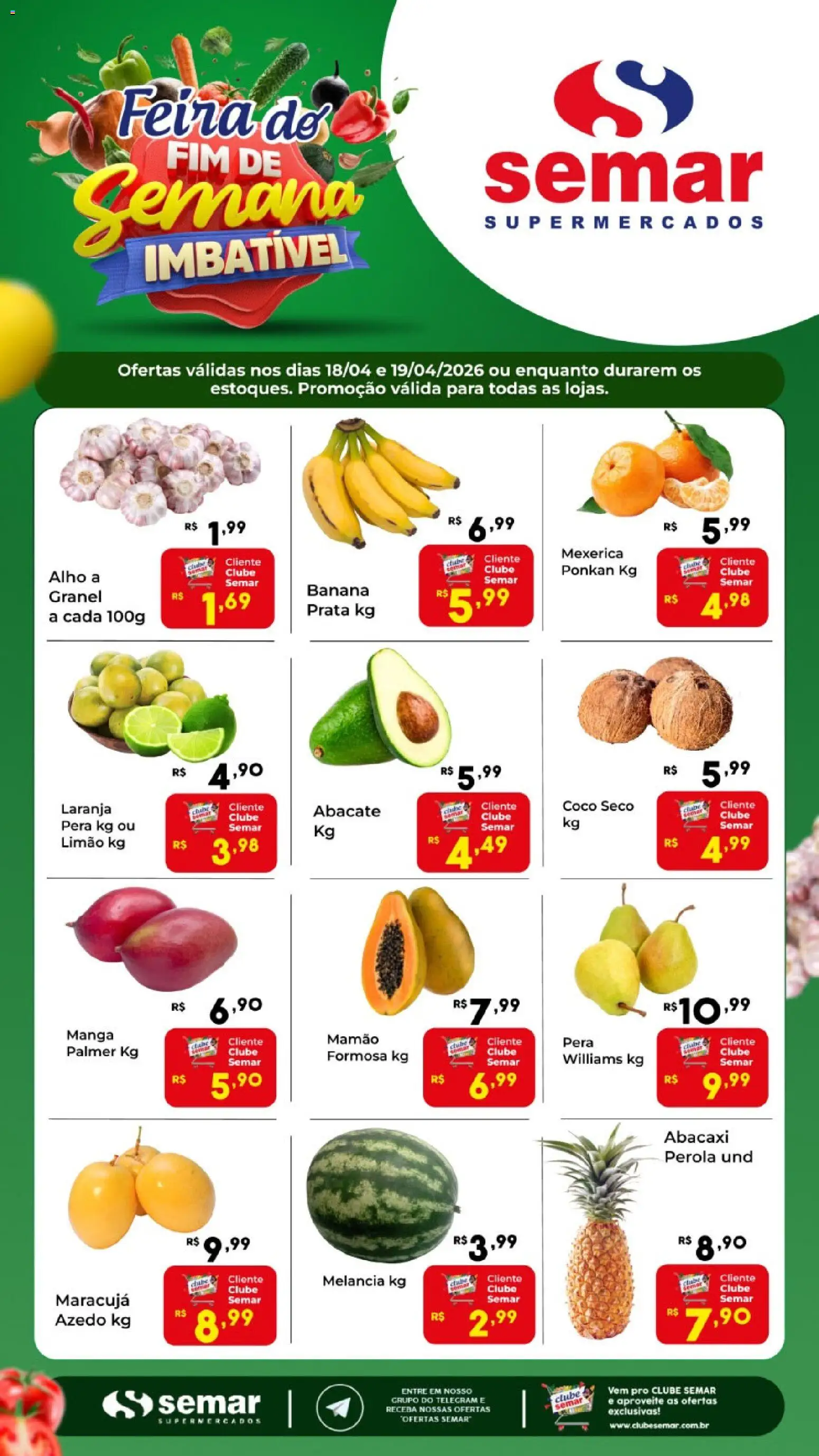 Semar Supermercado Folheto - válido de 18.04.2026 | Página: 1 | Produtos: Melancia, Mexerica, Pera, Mamão