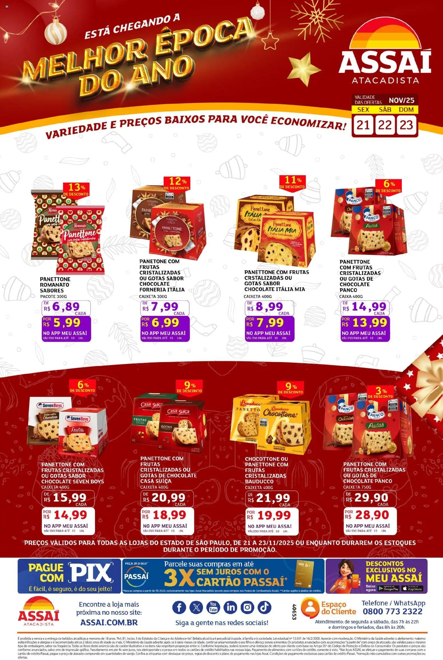 Assaí Atacadista Folheto - válido de 21.11.2025 | Página: 1 | Produtos: Panettone, Caixa, Base, Frutas cristalizadas