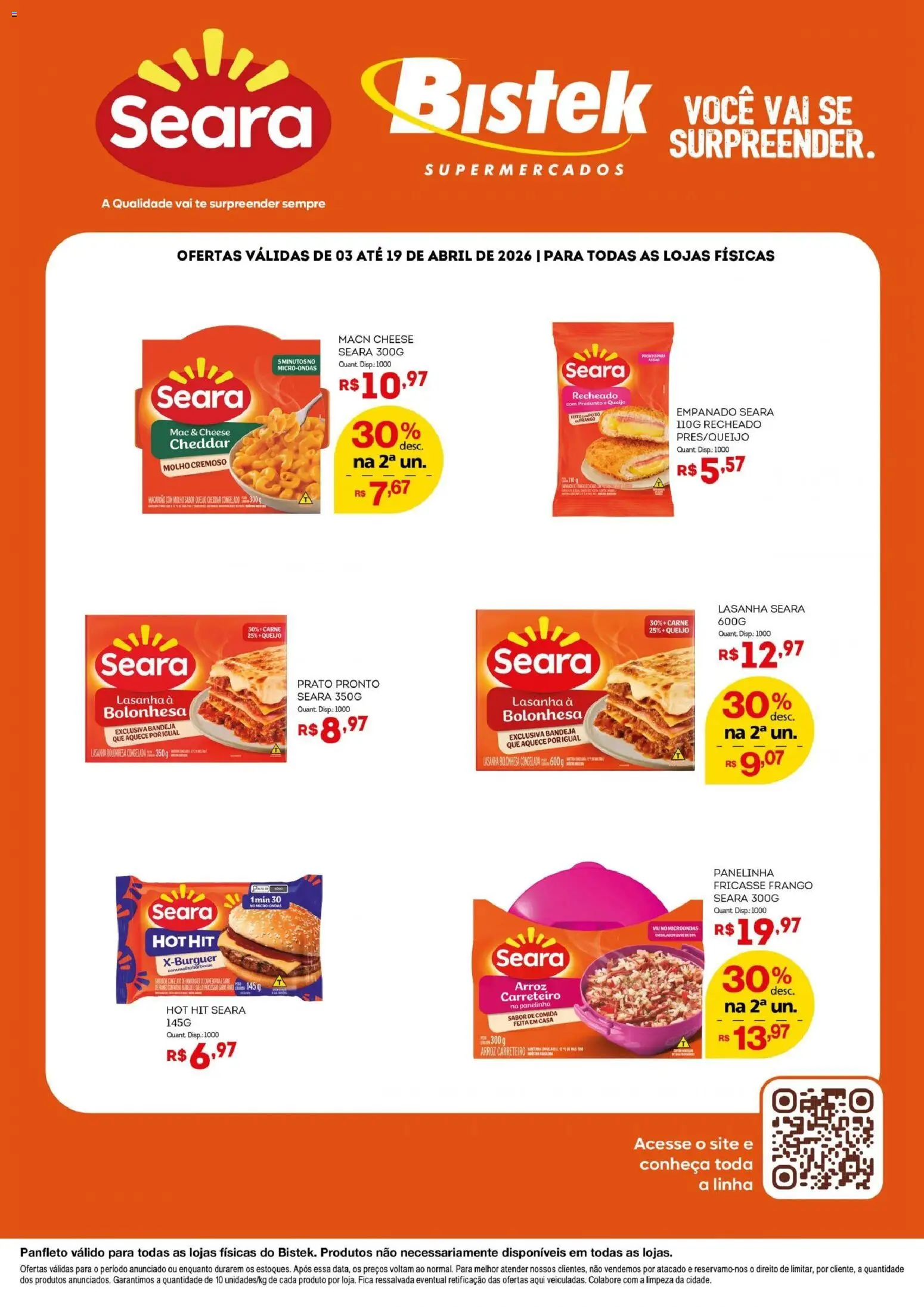 Bistek Supermercados Folheto - válido de 03.04.2026 | Página: 1 | Produtos: Presunto, Arroz, Microondas, Frango