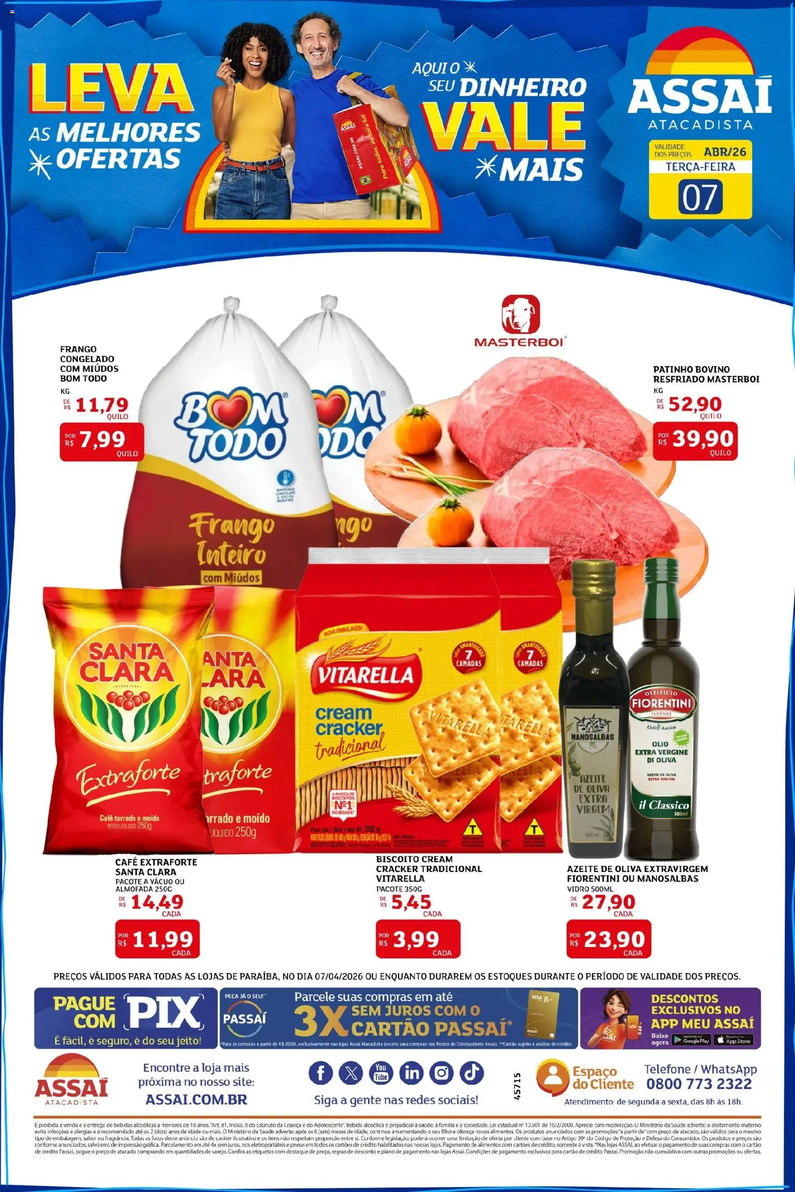 Assaí Atacadista Folheto - válido de 07.04.2026 | Página: 1 | Produtos: Biscoito, Almofada, Café, Telefone