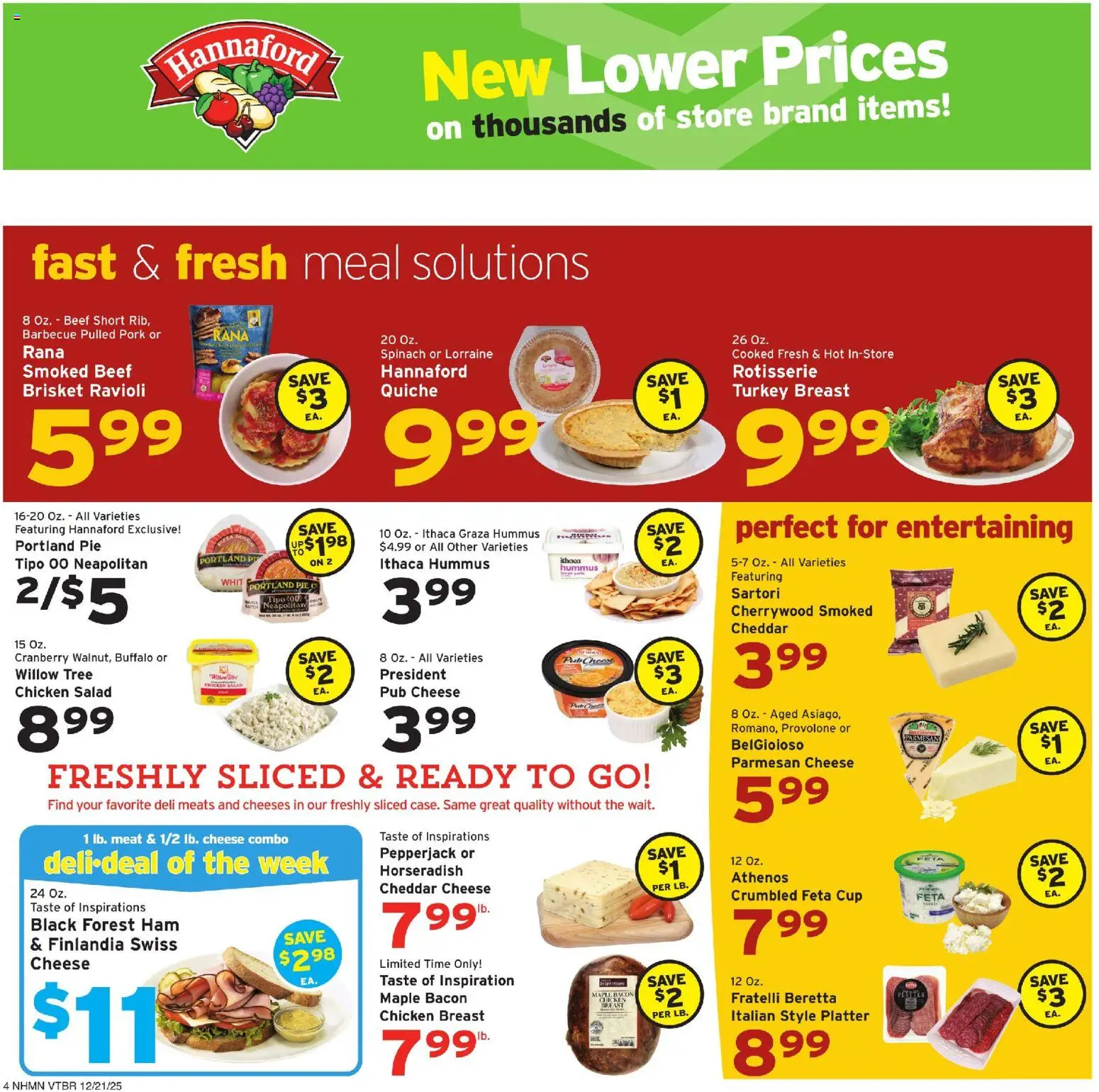 Hannaford Weekly Ad - valid from 21.12.2025 | Page: 4 | Products: Spinach, Cheese, Pork, Salad