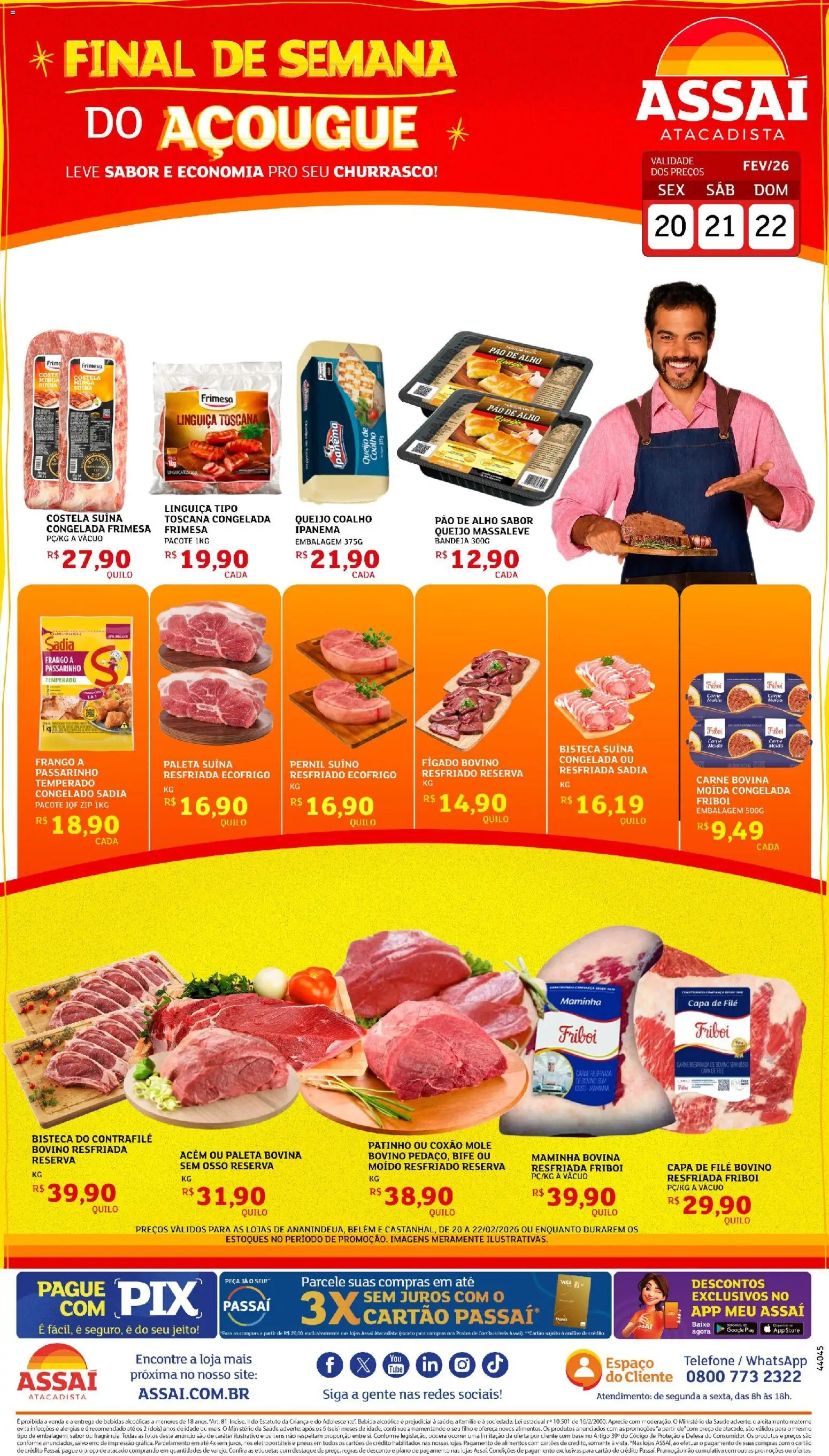 Assaí Atacadista Folheto - válido de 20.02.2026 | Página: 1 | Produtos: Alho, Acém, Base, Bandeja