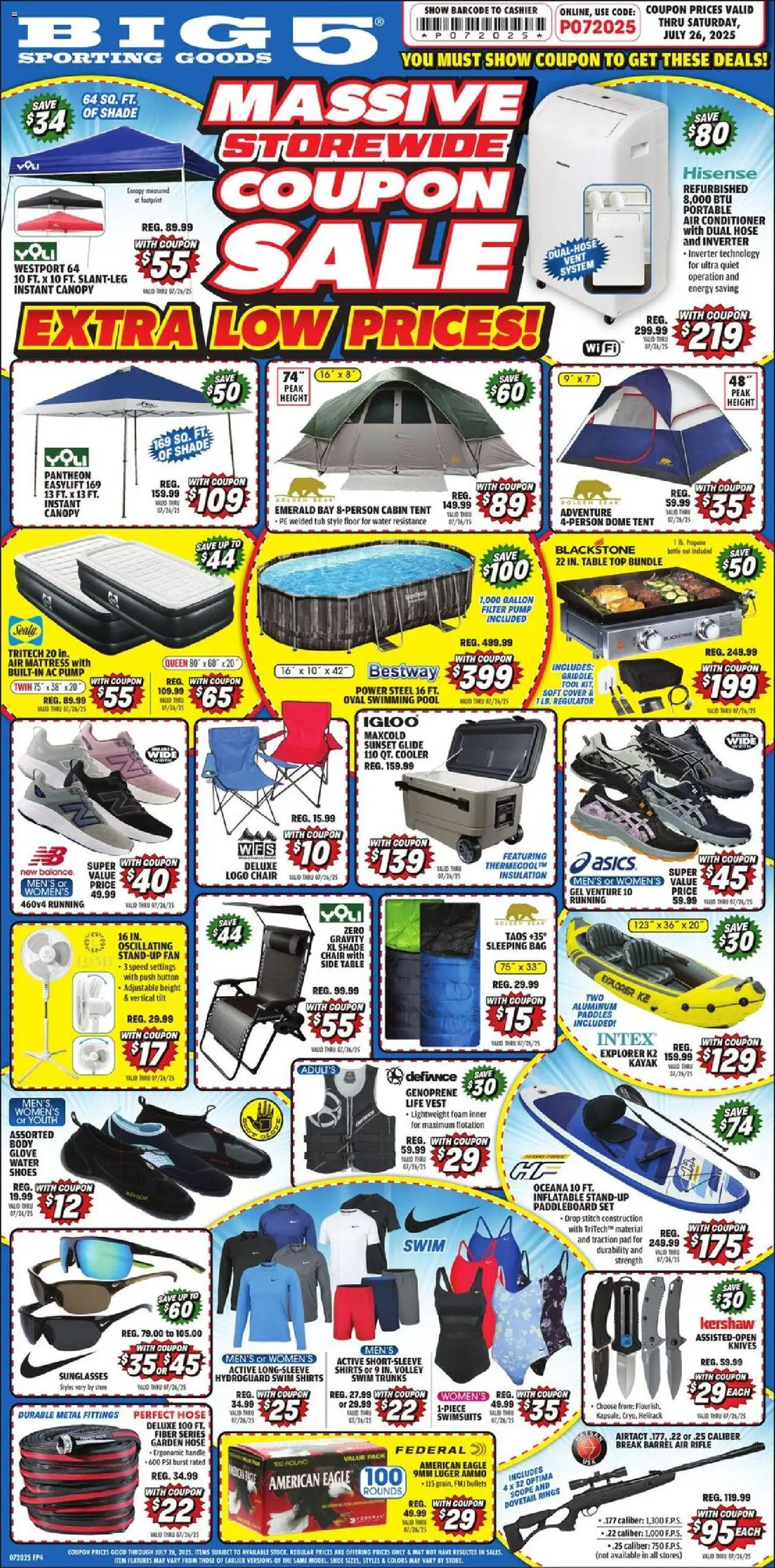 Big 5 Sporting Goods Weekly Ad - valid from 18.07.2025 | Page: 1 | Products: Mattress, Pump, Conditioner, Rifle