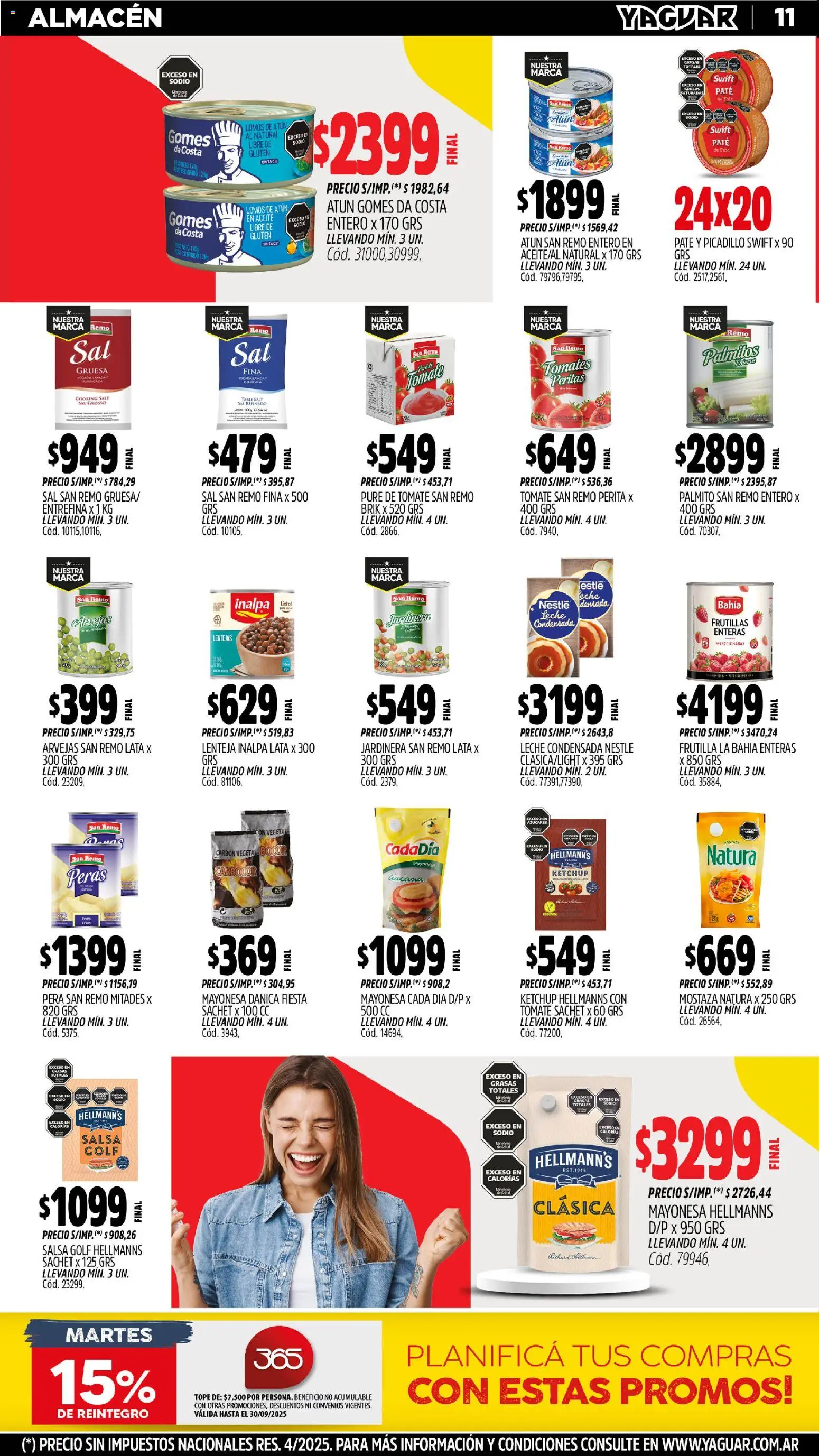 Yaguar - General Roca │ válido desde el 27.10.2025 | Página: 11 | Productos: Mostaza, Arvejas, Sal, Leche