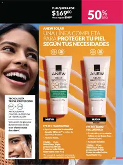 Nuevas ofertas de AVON válidas en toda la República Mexicana desde el 13.09.2025. ¡Encuentra las mejores ofertas en Anew Solar Triple protección FPS 30 Protector solar fluido facial extra mate 40 g, FPS 30 + NIACINAMIDA. Ayuda a controlar la oleosidad durante 12 horas y reduce la apariencia de poros. Textura fluida.! | Página: 146 | Productos: Loción, Uva, Mate, Protector solar