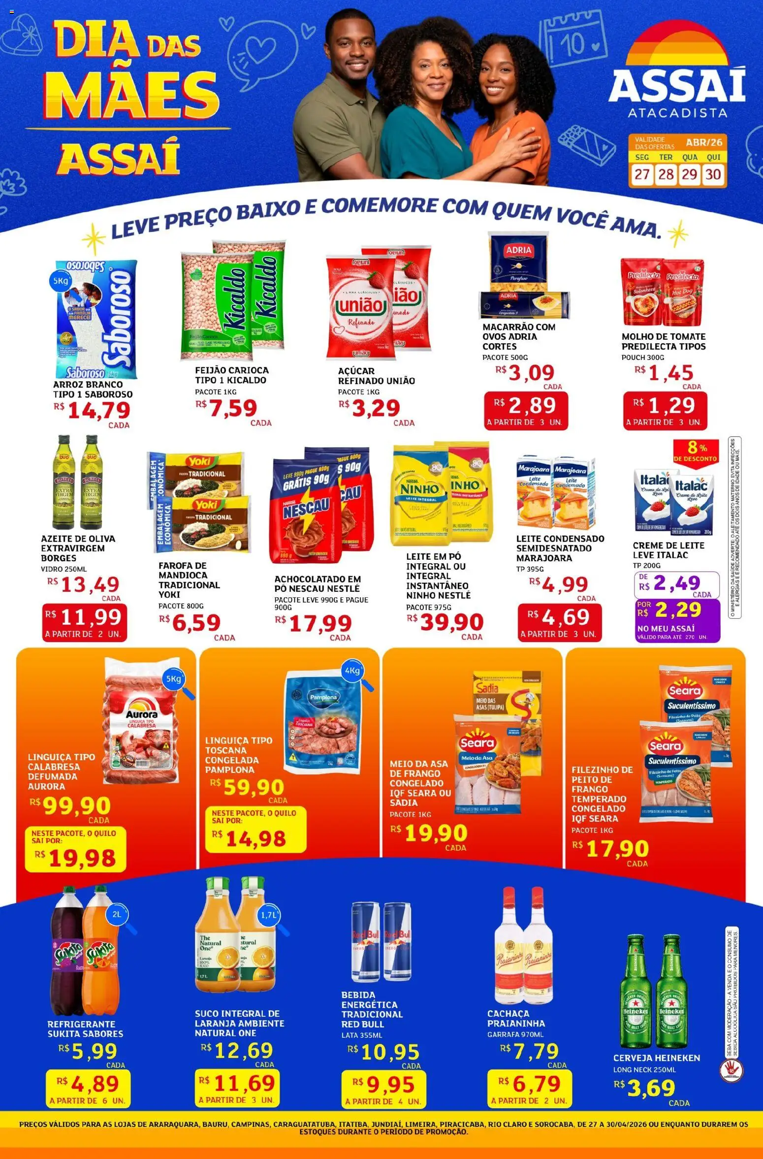 Assaí Atacadista Folheto - válido de 27.04.2026 | Página: 1 | Produtos: Mandioca, Molho de tomate, Refrigerante, Azeite