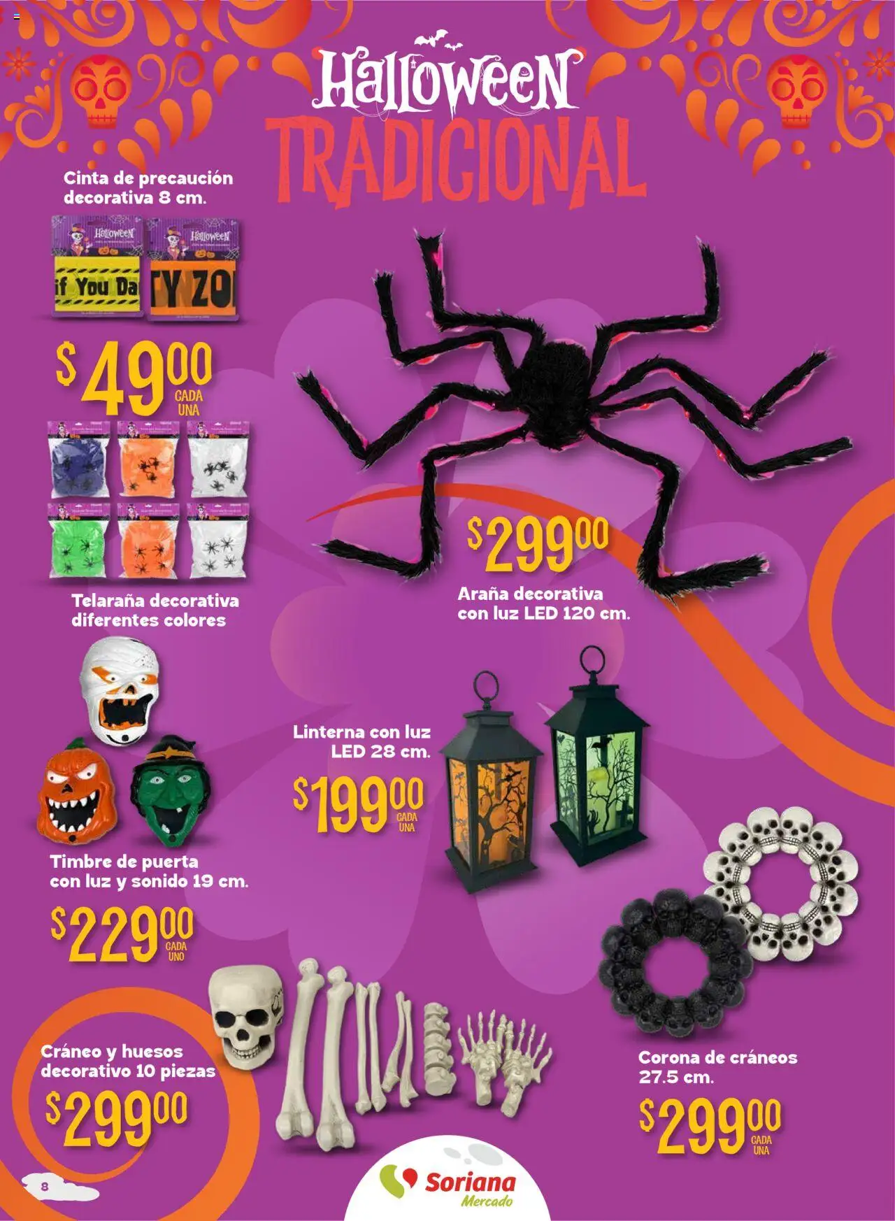 Nuevas ofertas de Soriana válidas en toda la República Mexicana desde el 16.10.2025. ¡Encuentra las mejores ofertas en Soriana - Halloween y Día de muertos Mercado Nacional! | Página: 8 | Productos: Linterna, Timbre, Cinta