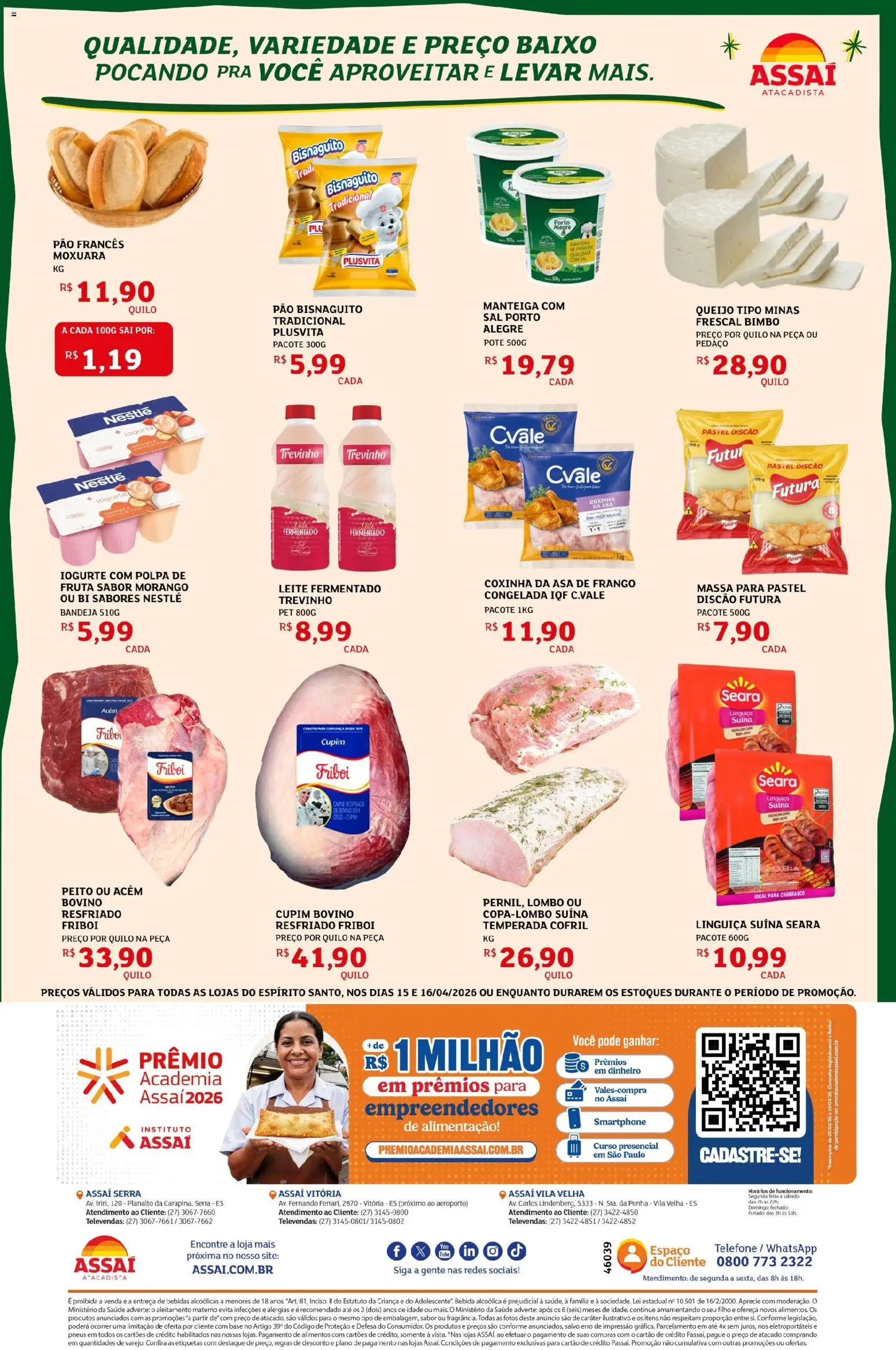 Assaí Atacadista Folheto - válido de 15.04.2026 | Página: 2 | Produtos: Acém, Asa de frango, Iogurte, Pneus