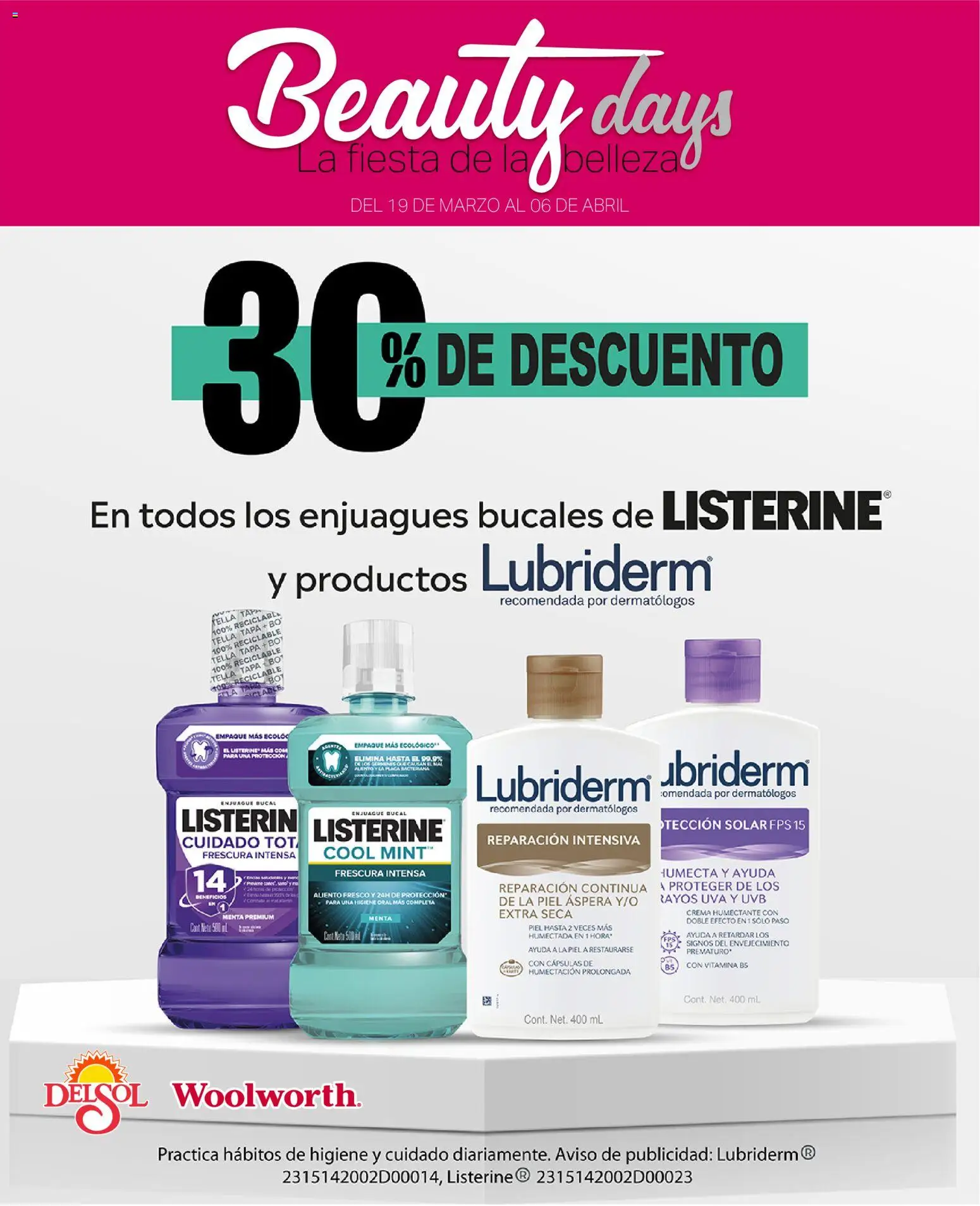 Nuevas ofertas de Del Sol y Woolworth válidas en toda la República Mexicana desde el 19.03.2026. ¡Encuentra las mejores ofertas en  Del Sol y Woolworth catálogo Beauty Days! | Página: 1 | Productos: Enjuague bucal, Crema, Uva