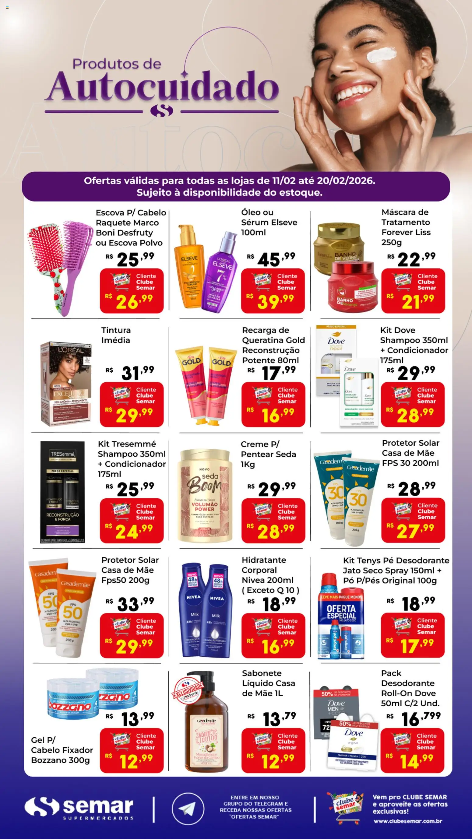 Semar Supermercado Folheto - válido de 11.02.2026 | Página: 1 | Produtos: Shampoo, Óleo, Sérum, Dove