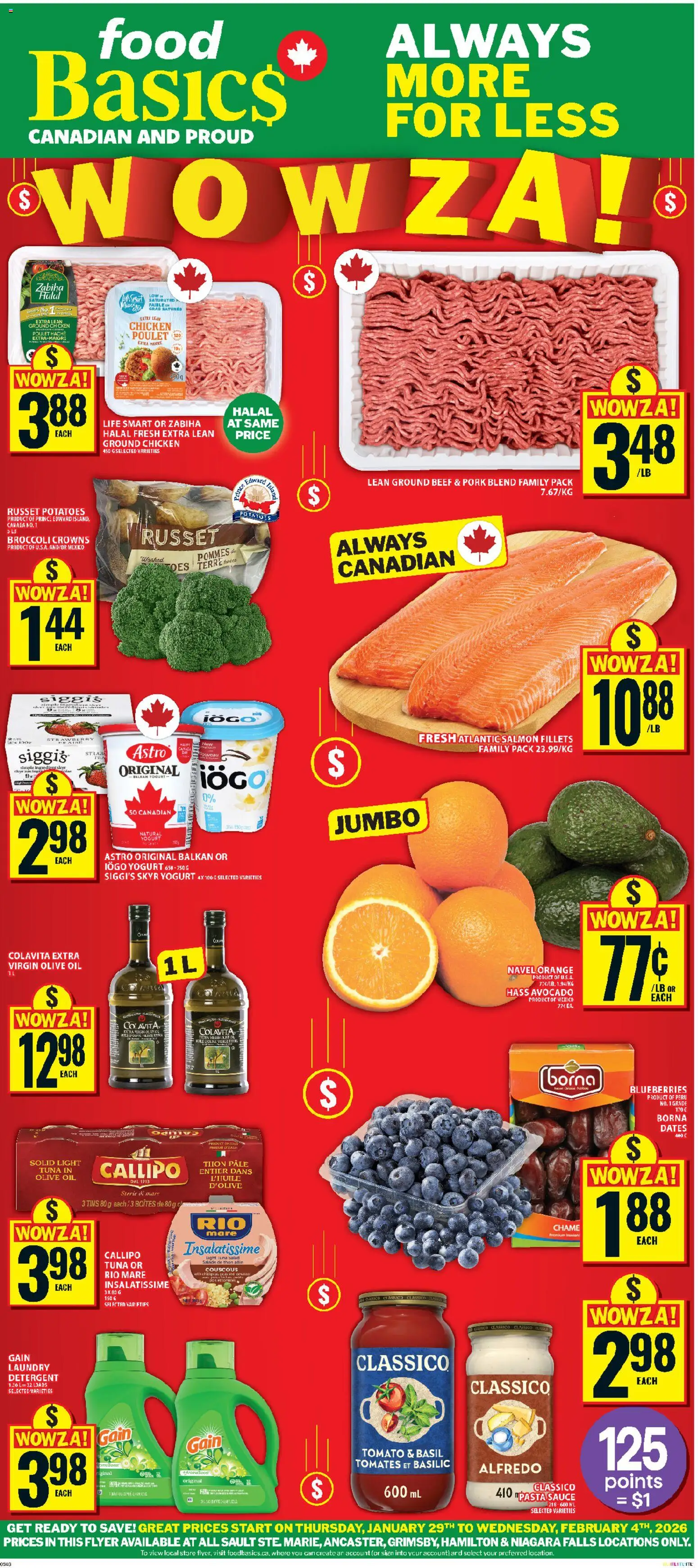 Food Basics flyer valid from 29.01.2026 | Page: 1 | Products: Beef, Potatoes, Yogurt, Chicken