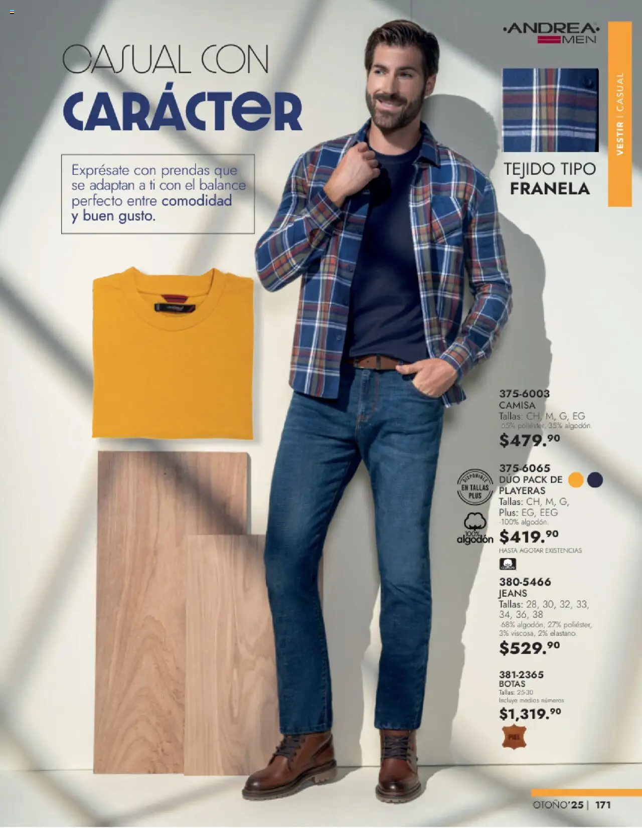 Nuevas ofertas de Andrea válidas en toda la República Mexicana desde el 24.08.2025. ¡Encuentra las mejores ofertas en Andrea - Catálogo Vestir Caballero! | Página: 9 | Productos: Botas, Camisa, Algodón