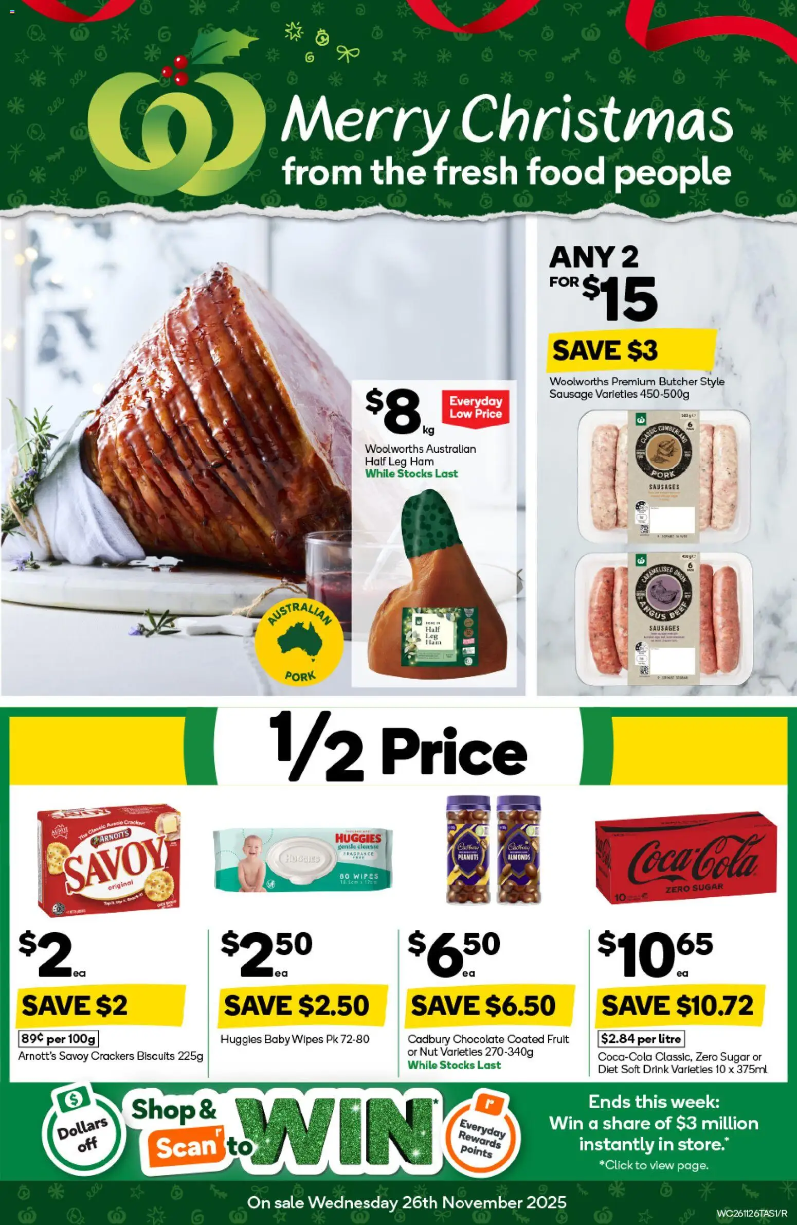 Woolworths catalogue - valid from 26.11.2025 | Page: 1 | Products: Almonds, Ham, Pork, Biscuits