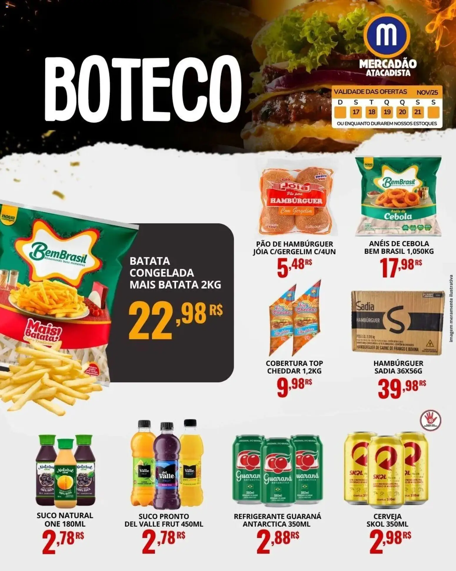 Mercadão Atacadista Folheto - válido de 17.11.2025 | Página: 4 | Produtos: Cebola, Cheddar, Carne, Hambúrguer