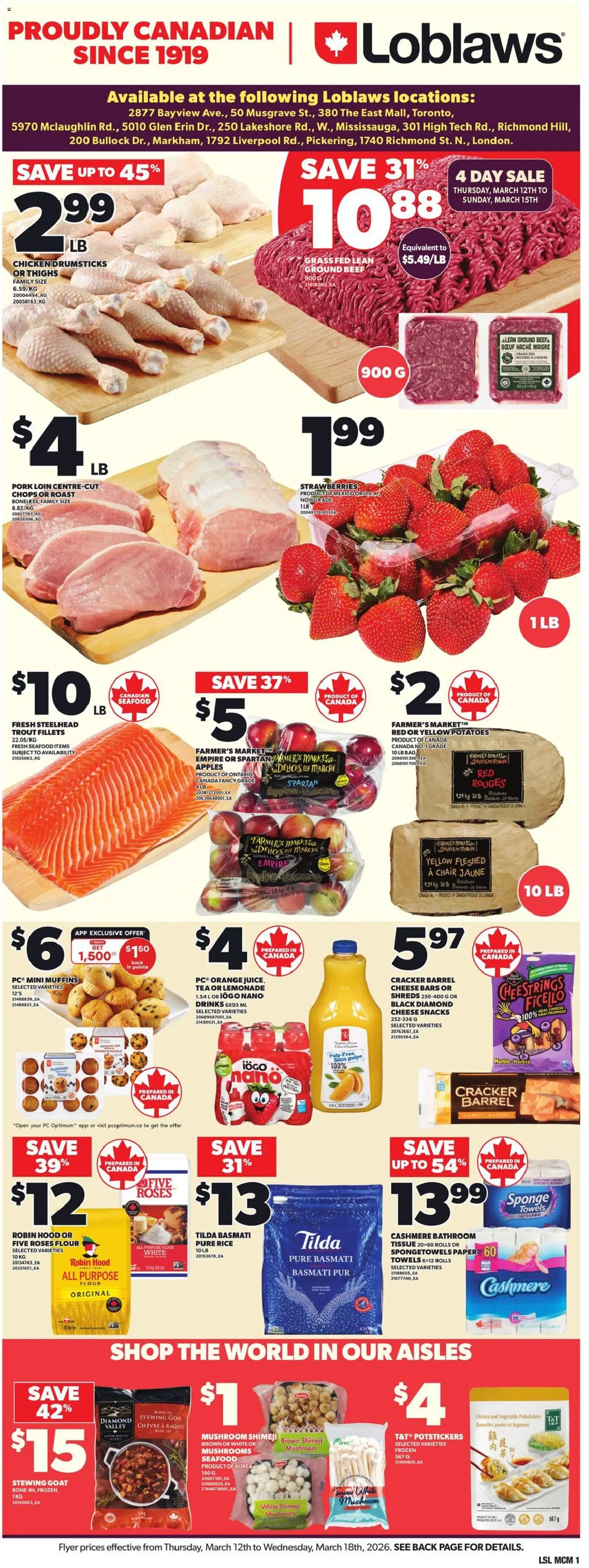 Loblaws flyer valid from 12.03.2026 | Page: 3 | Products: Rice, Bag, Sponge, Cheese