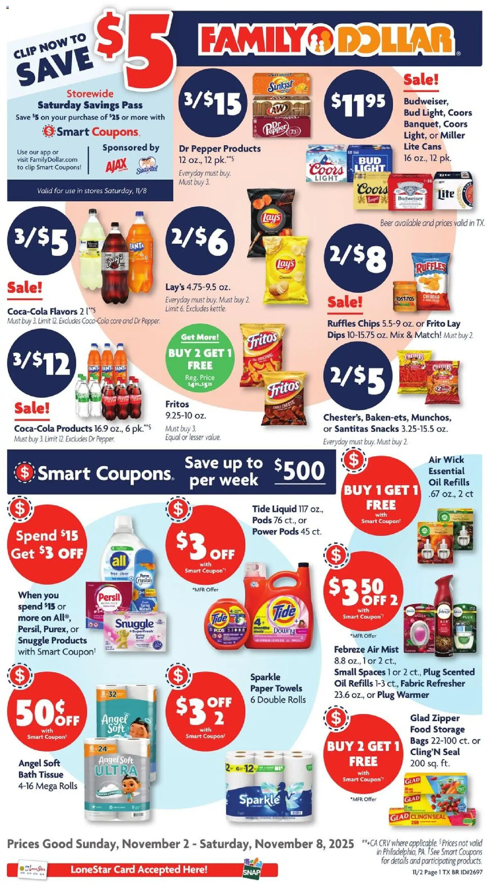 Family Dollar Weekly Ad - valid from 02.11.2025 | Page: 1 | Products: Cheese, Oil, Chips, Kettle