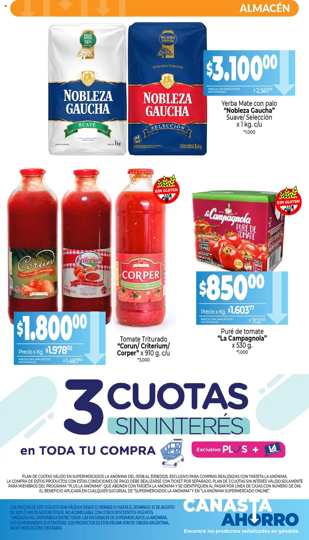La Anonima - Canasta Ahorro │ válido desde el 01.08.2025 | Página: 5 | Productos: Yerba, Tomate, Pure de Tomate, Canasta