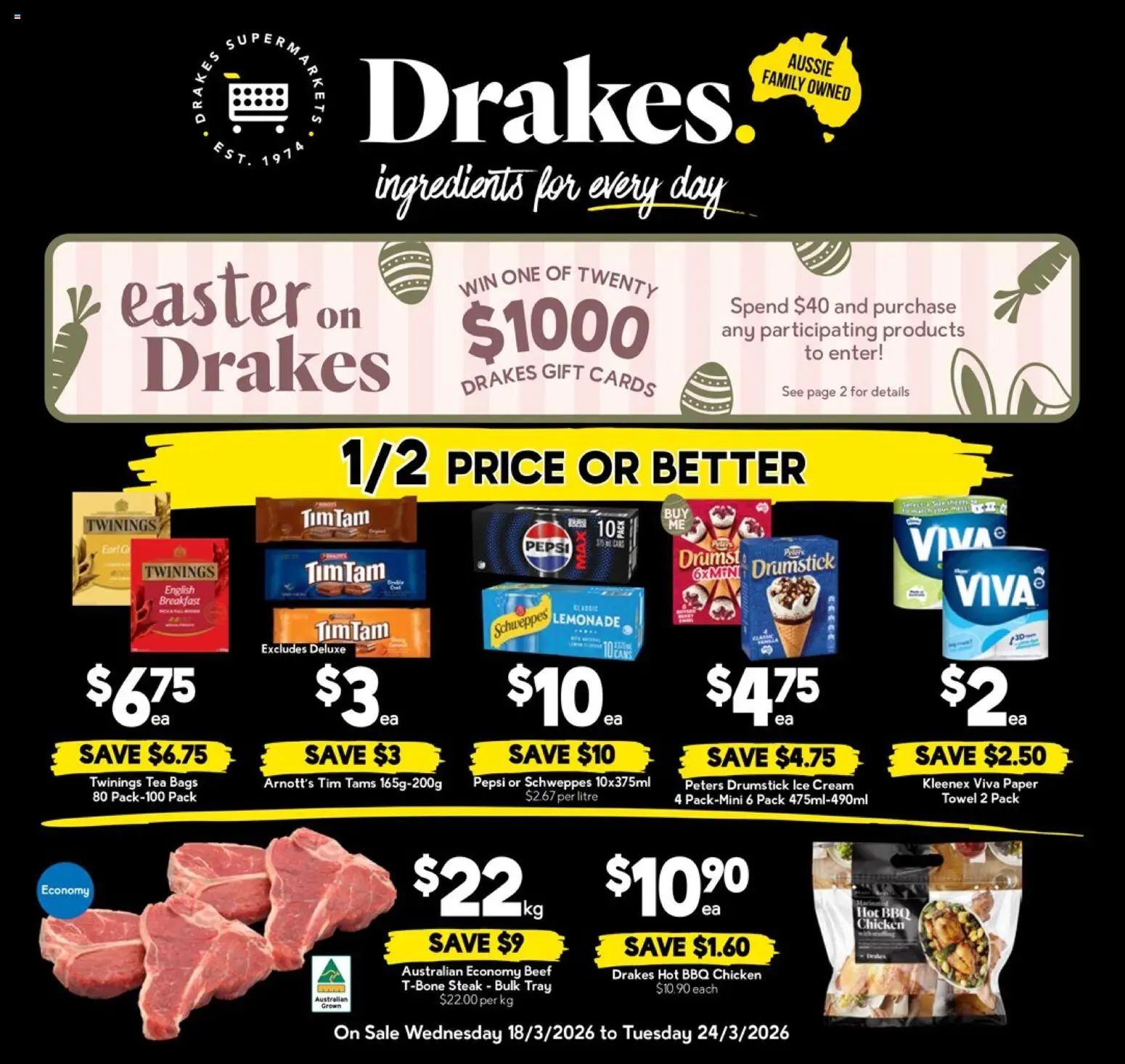 Drakes catalogue - valid from 18.03.2026 | Page: 1 | Products: Tea, Pepsi, Cream, Steak
