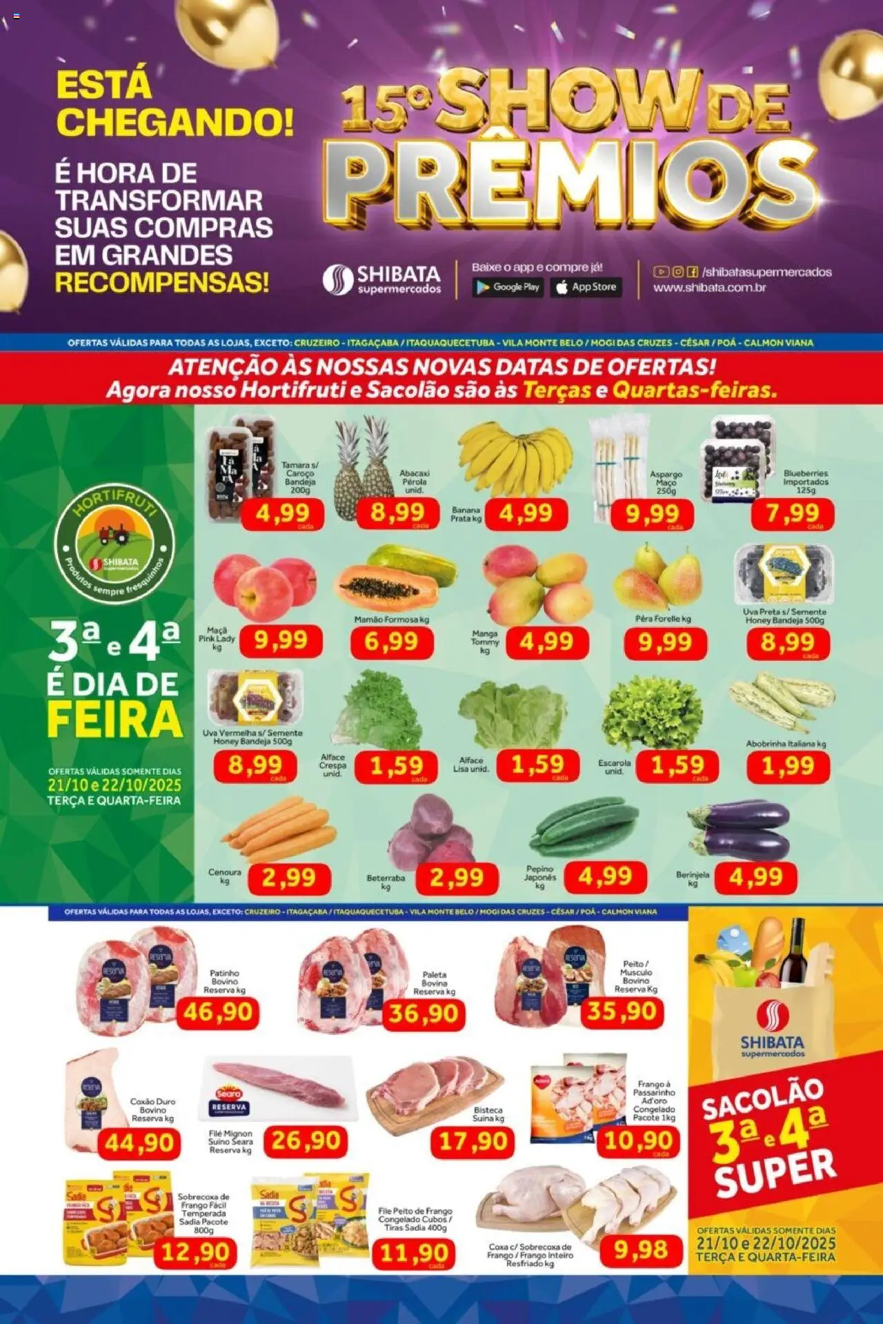 Shibata Folheto - válido de 21.10.2025 | Página: 1 | Produtos: Pera, Bandeja, Alface, Peito de frango