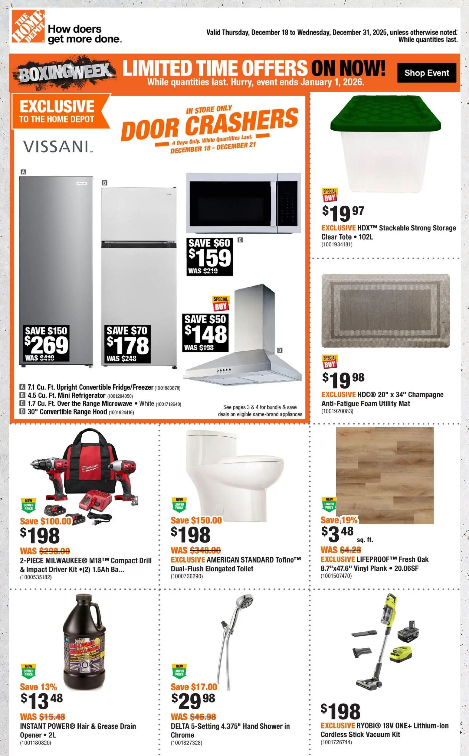 Home Depot flyer valid from 18.12.2025 | Page: 1 | Products: Refrigerator, Range hood, Shower