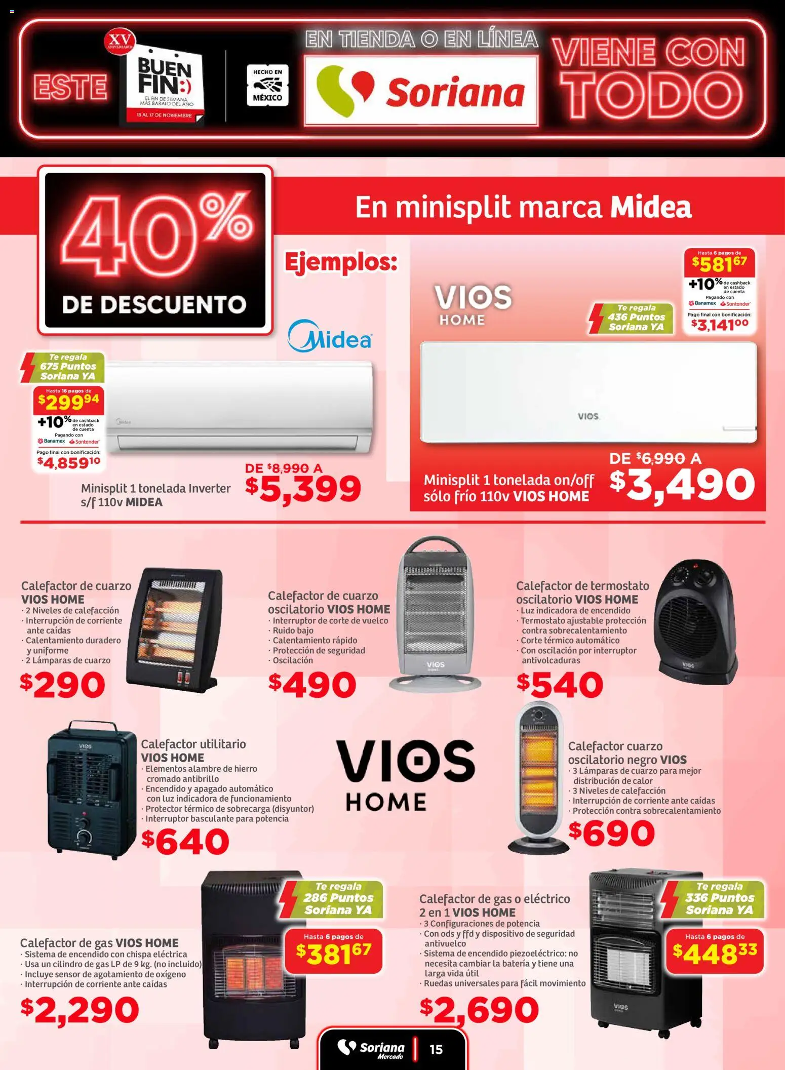 Nuevas ofertas de Soriana válidas en toda la República Mexicana desde el 13.11.2025. ¡Encuentra las mejores ofertas en Soriana - Buen Fin Mercado Frontera! | Página: 15 | Productos: Disyuntor, Té, Batería, Calefactor