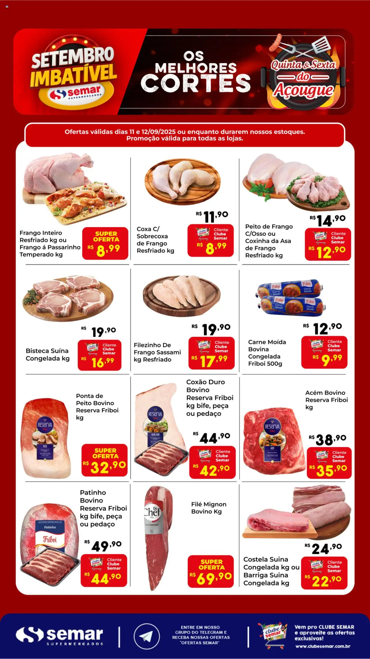 Semar Supermercado Folheto - válido de 11.09.2025 | Página: 1 | Produtos: Acém, Filé mignon, Carne, Frango