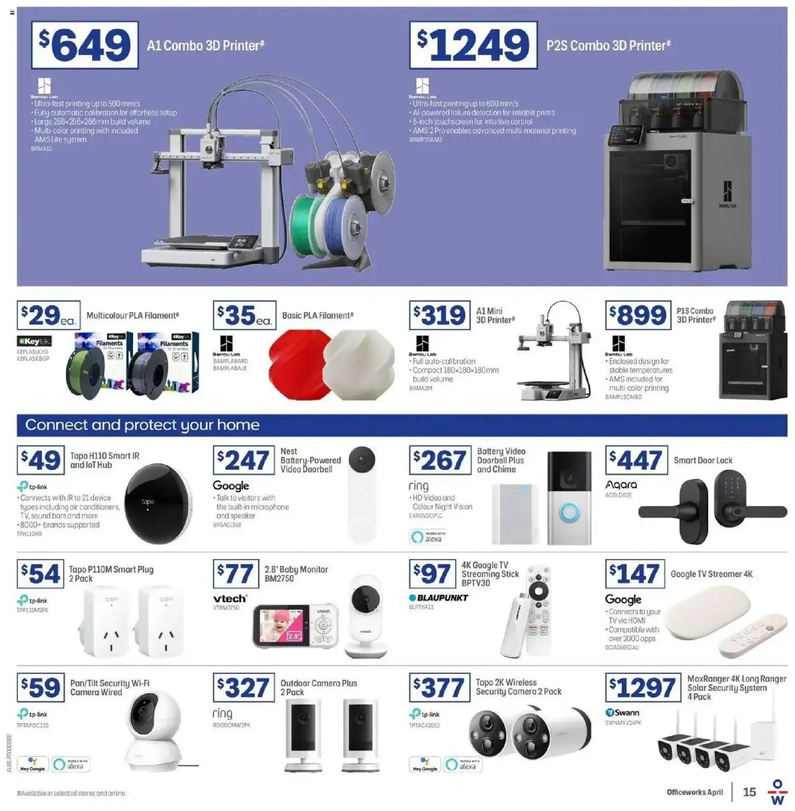 Officeworks catalogue - valid from 31.03.2026 | Page: 15 | Products: Battery, Printer, Camera, Microphone