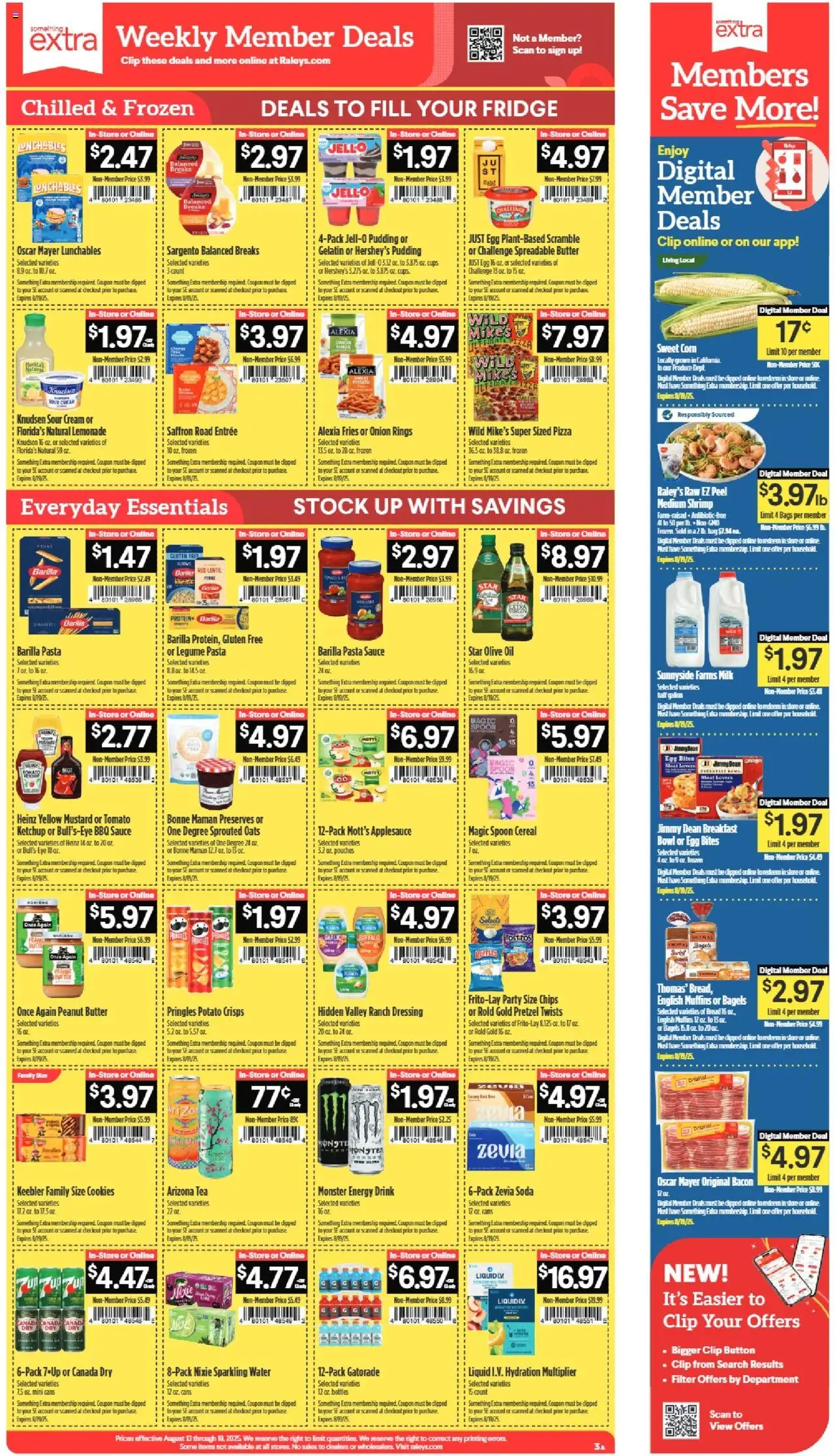 Raley's Weekly Ad - valid from 13.08.2025 | Page: 3 | Products: Corn, Oil, Pizza, Cream