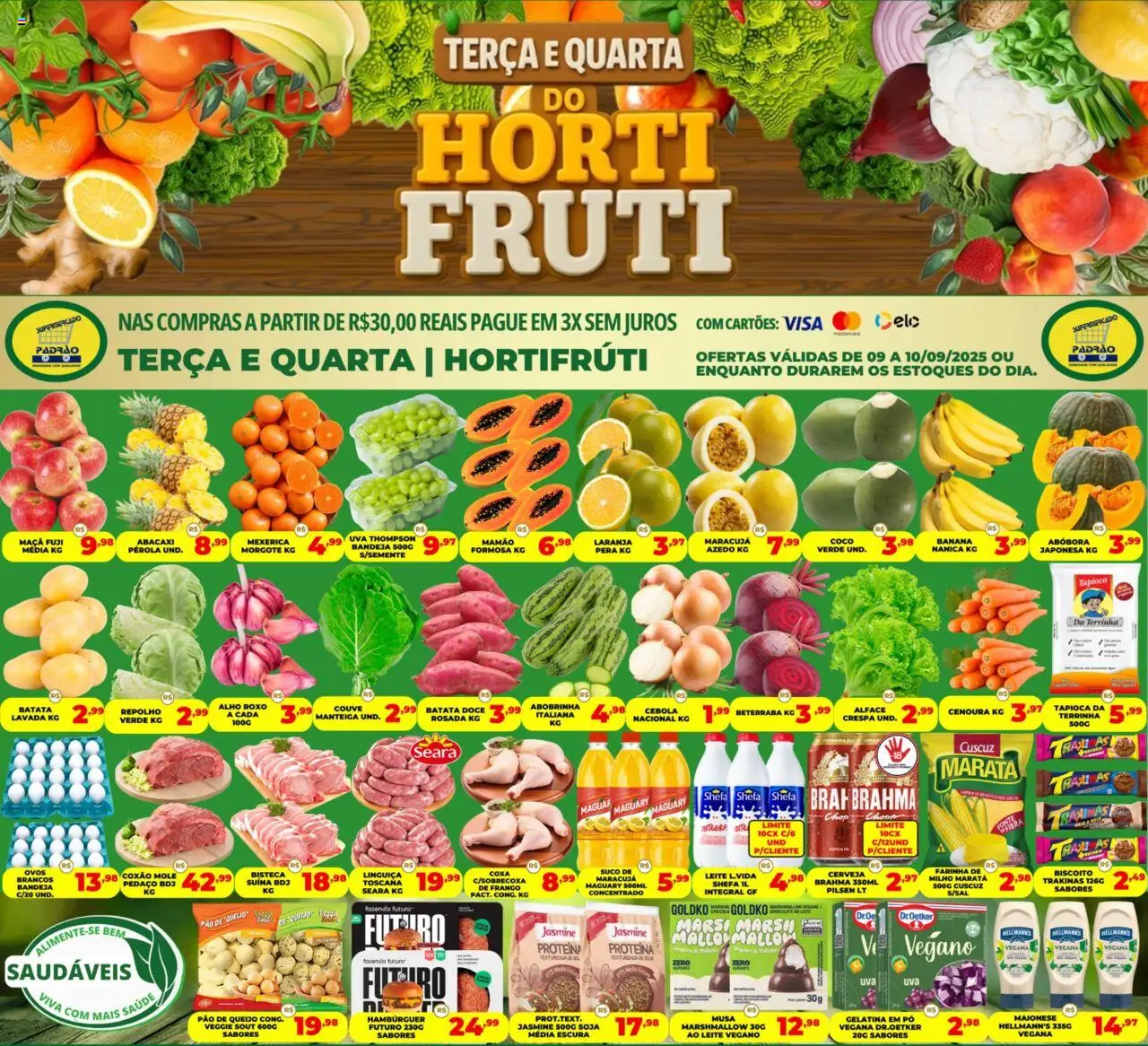 Supermercado Padrão Folheto - válido de 09.09.2025 | Página: 1 | Produtos: Maracujá, Repolho, Queijo, Bandeja