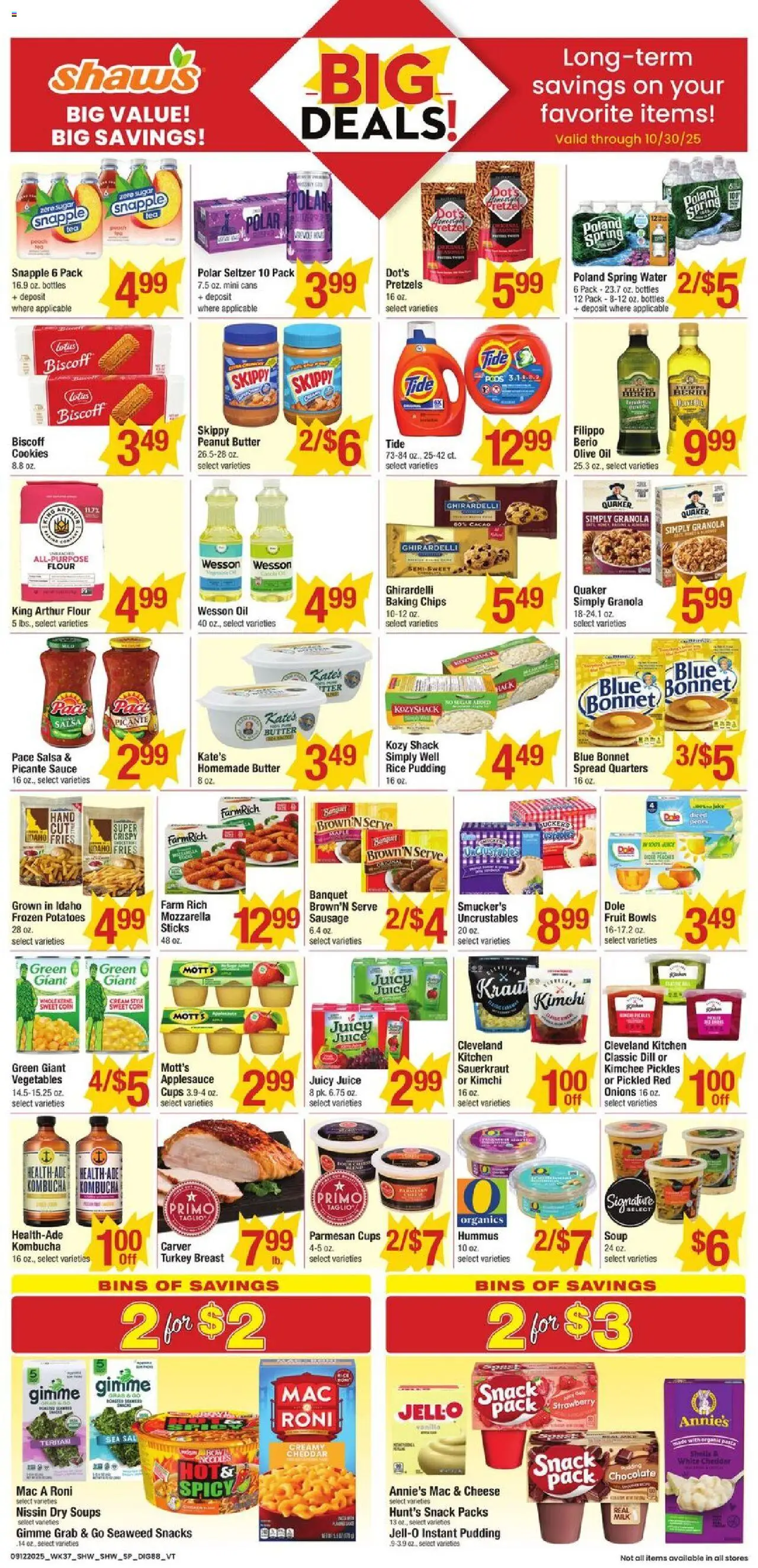 Shaw's Additional Savings - valid from 12.09.2025 | Page: 1 | Products: Milk, Chips, Water, Sausage