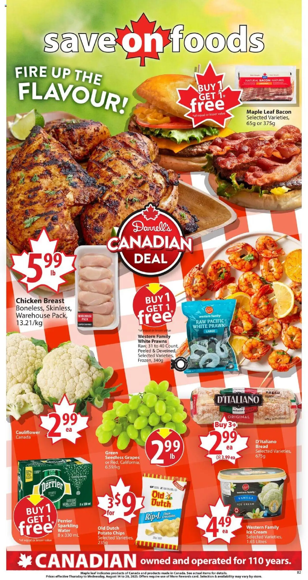 Save on foods flyer valid from 14.08.2025 | Page: 2 | Products: Chips, Cream, Bread, Chicken