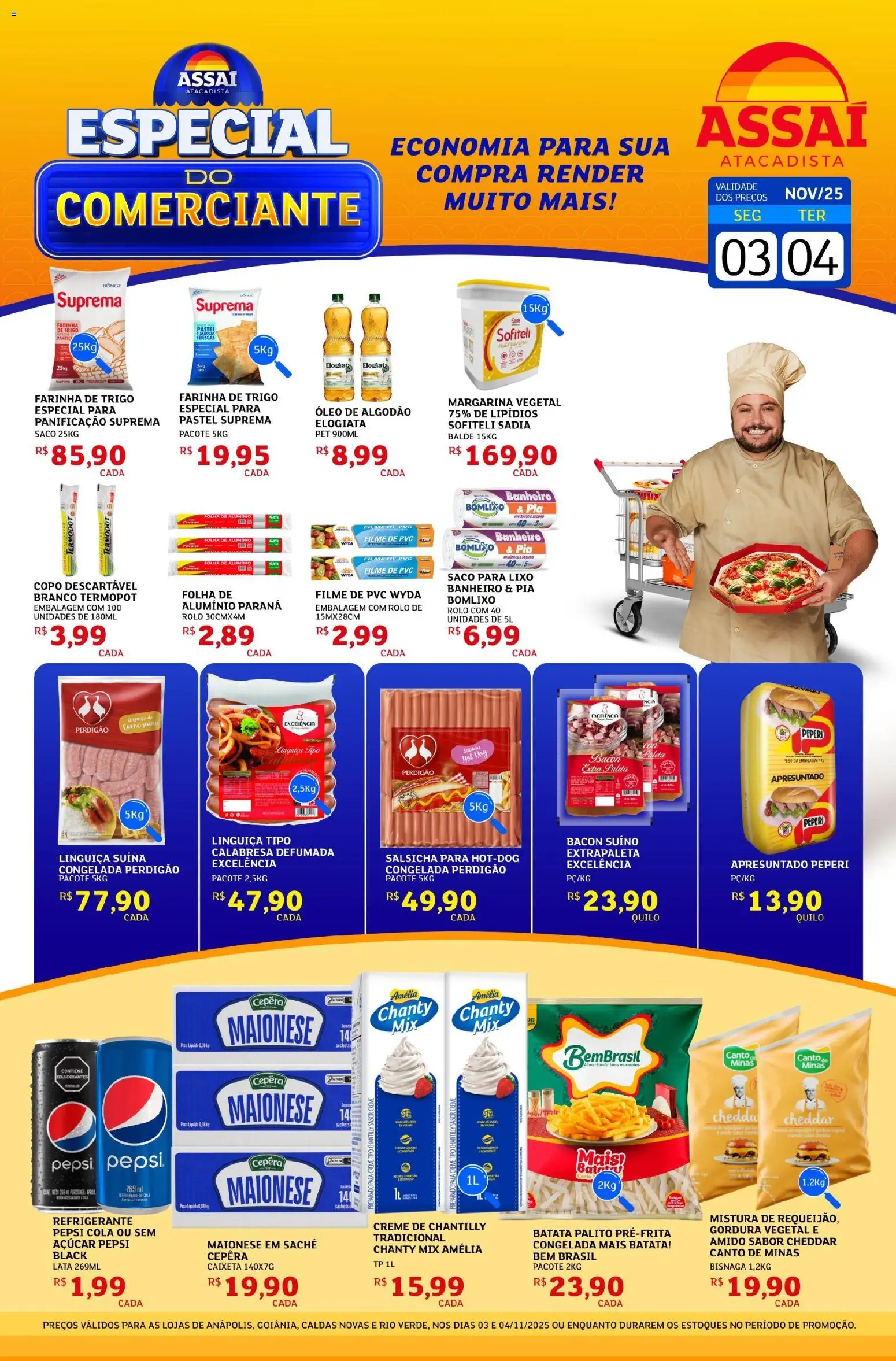 Assaí Atacadista Folheto - válido de 03.11.2025 | Página: 1 | Produtos: Farinha de trigo, Linguiça, Algodão, Balde