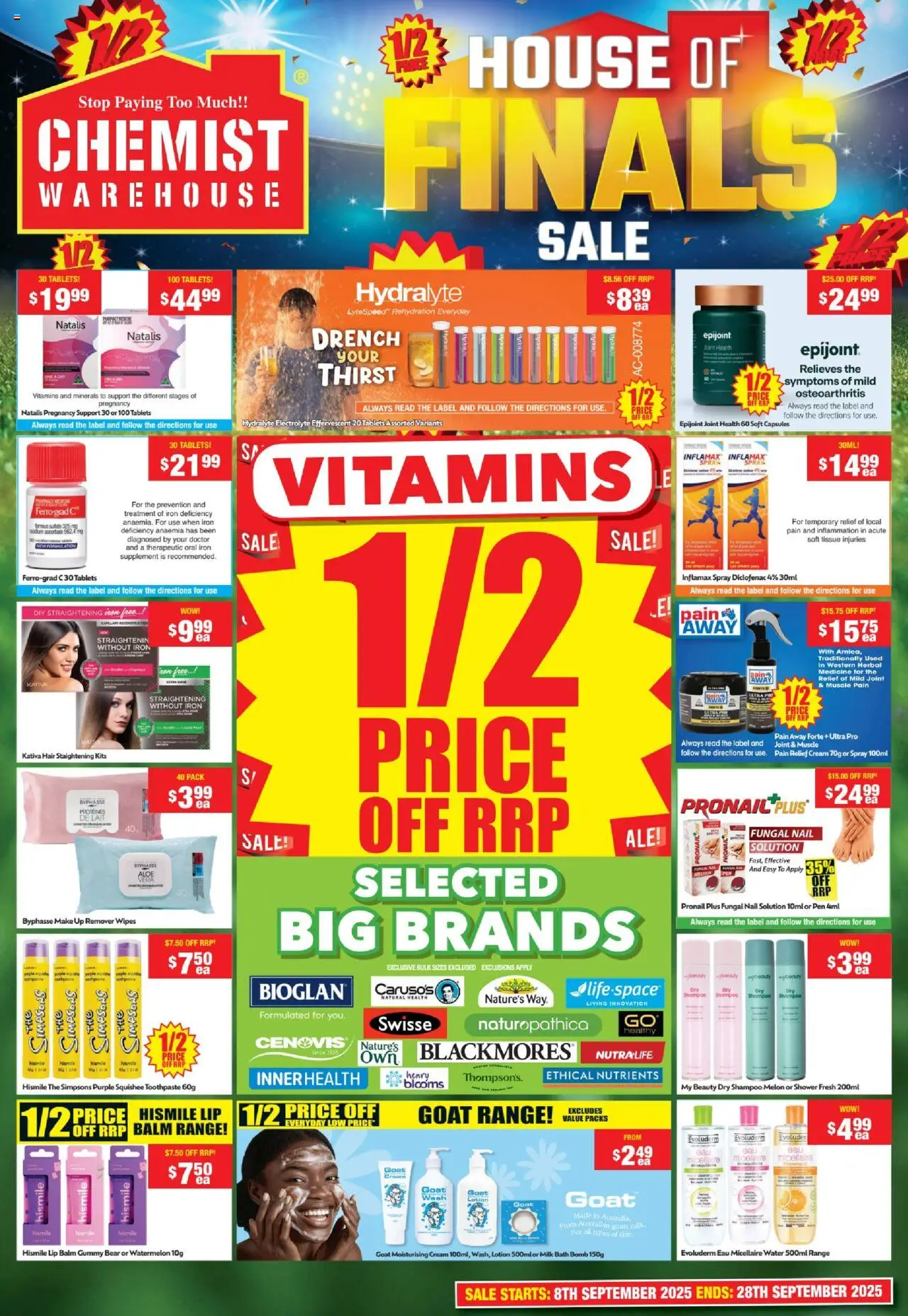 Chemist Warehouse catalogue - valid from 08.09.2025 | Page: 3 | Products: Bath, Toothpaste, Tablets, Pain relief