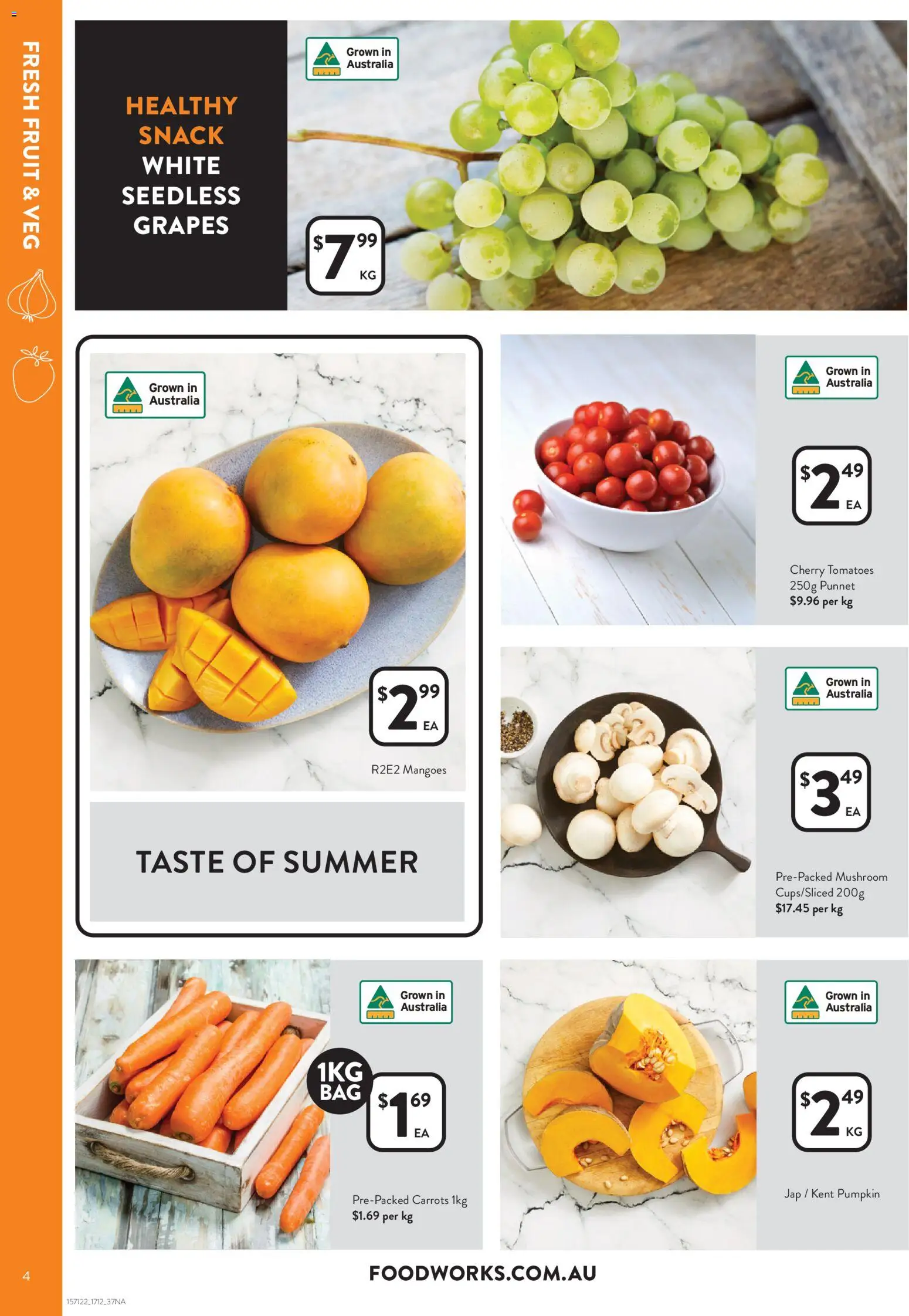 Foodworks catalogue - valid from 17.12.2025 | Page: 4 | Products: Tomatoes, Carrots, Pumpkin, Grapes