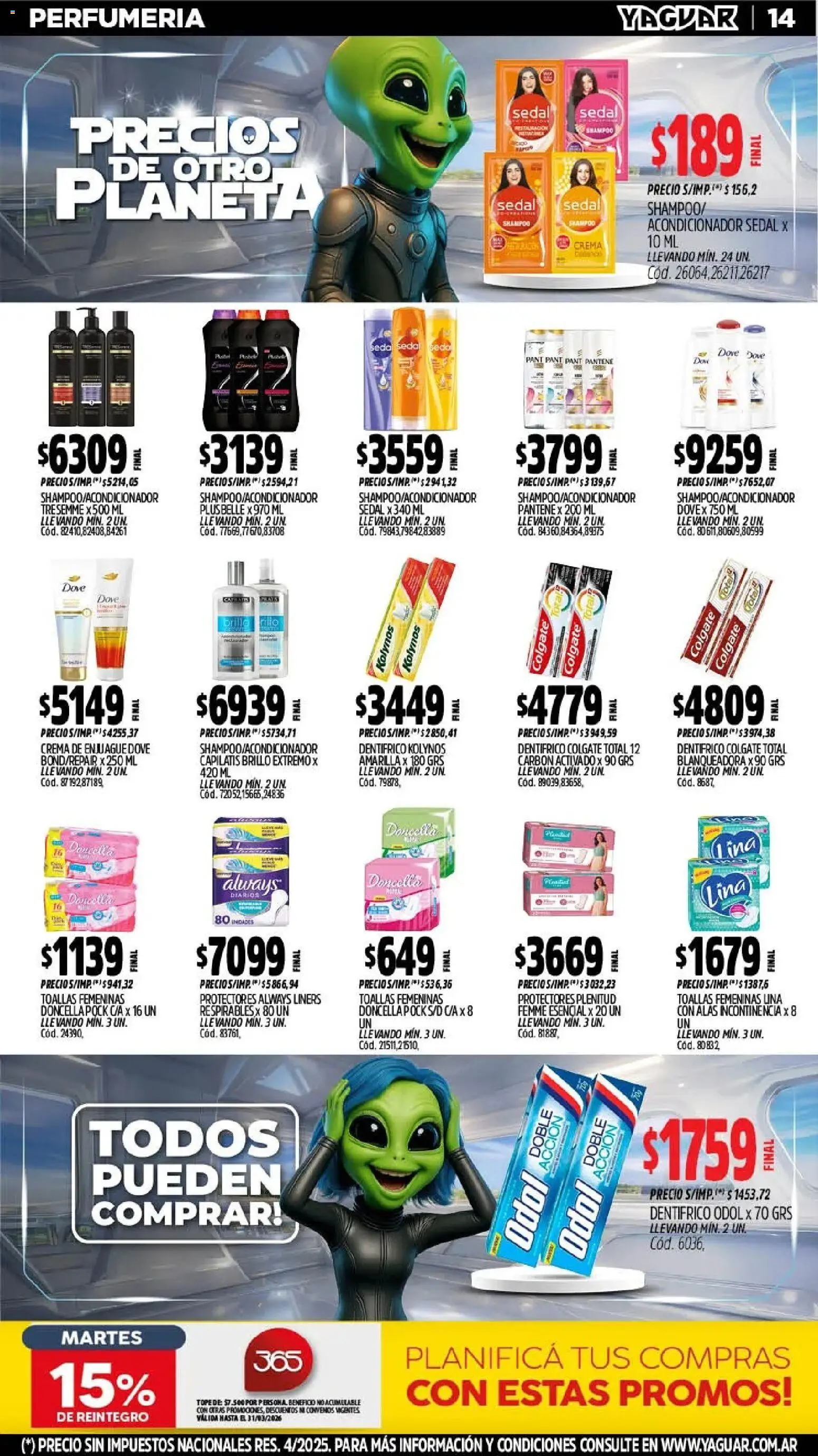 Yaguar - Oferta Semanal Córdoba │ válido desde el 09.03.2026 | Página: 14 | Productos: Toallas, Acondicionador, Brillo, Crema
