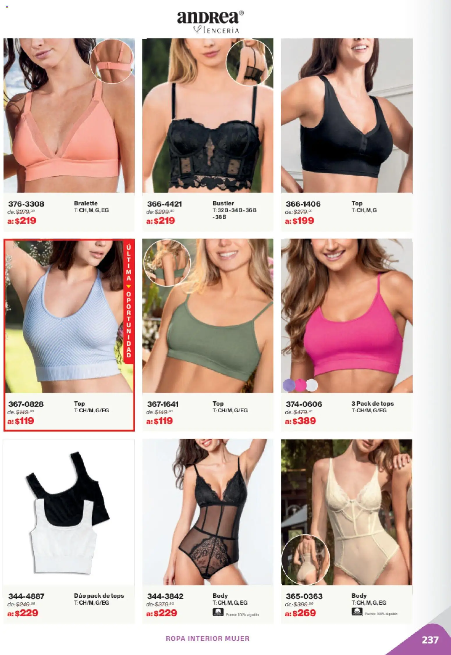 Nuevas ofertas de Andrea válidas en toda la República Mexicana desde el 02.11.2025. ¡Encuentra las mejores ofertas en Andrea catálogo Outlet! | Página: 237 | Productos: Fuente, Algodón, Ropa interior, Body