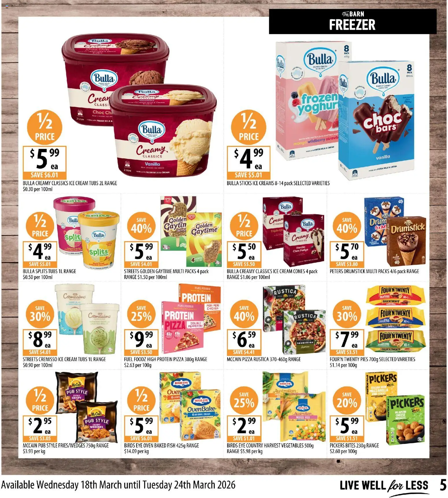 Supabarn catalogue - valid from 18.03.2026 | Page: 5 | Products: Pizza, Gin, Vegetables, Freezer