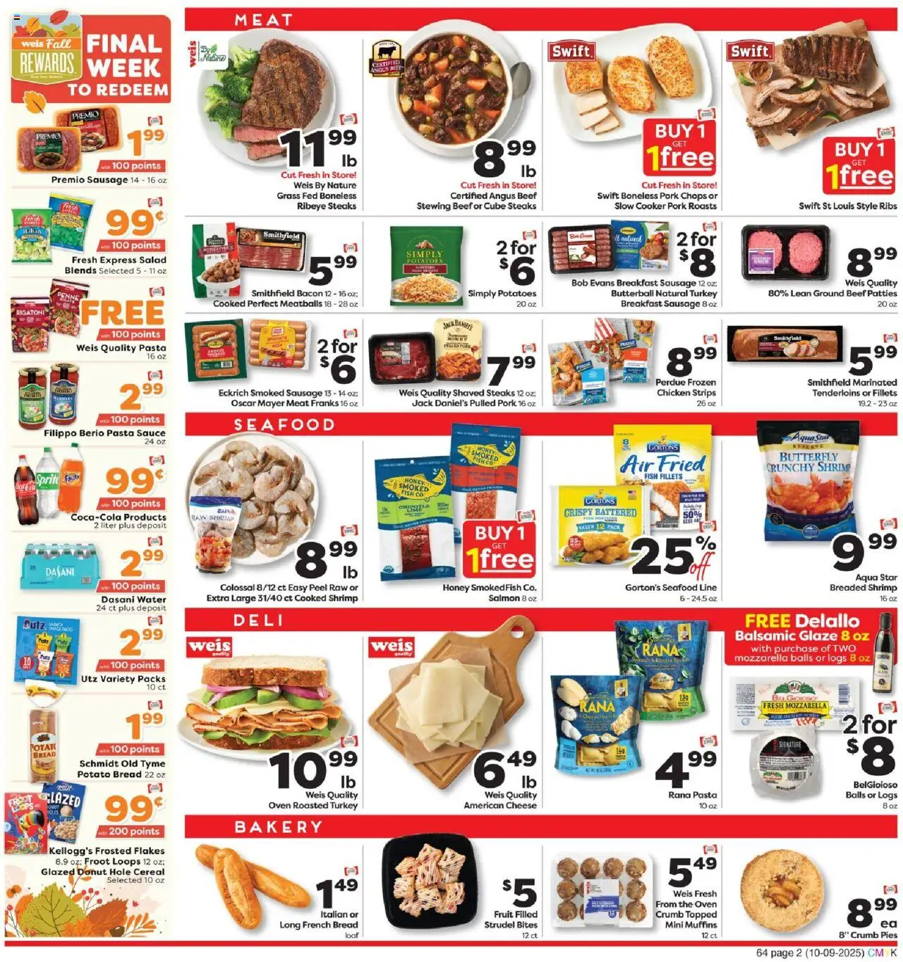 Weis Weekly Circular - NY - valid from 09.10.2025 | Page: 2 | Products: Beef, Flakes, Seafood, Oven