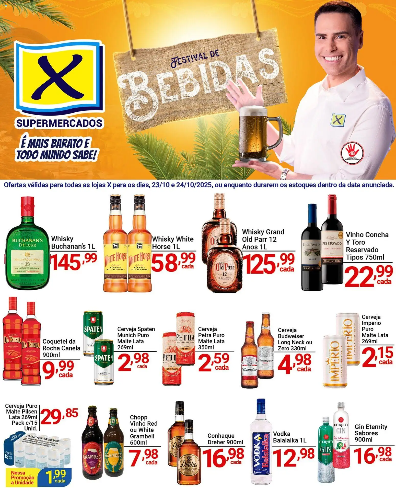 X Supermercados Folheto - válido de 23.10.2025 | Página: 1 | Produtos: Whisky, Conhaque, Gin, Gin eternity