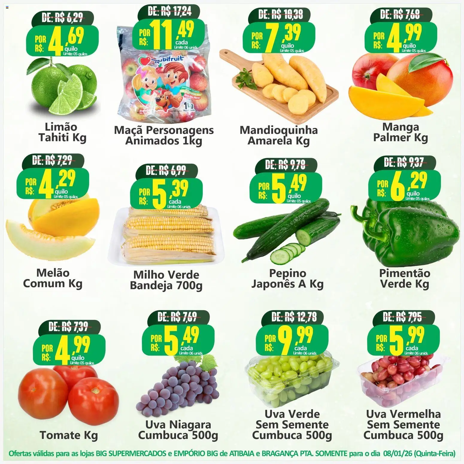 Big Supermercados Folheto - válido de 08.01.2026 | Página: 3 | Produtos: Melão, Mandioquinha, Pimentão, Bandeja