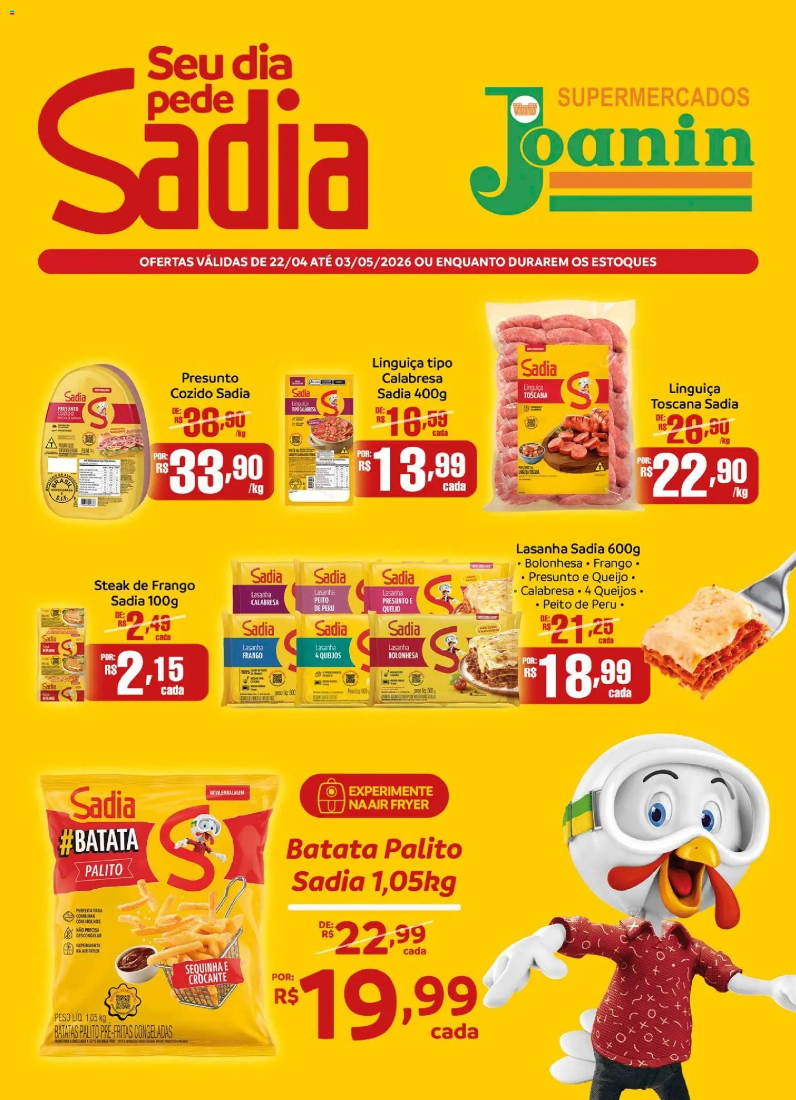 Supermercados Joanin Folheto - válido de 22.04.2026 | Página: 1 | Produtos: Air fryer, Peito de peru, Batata, Frango