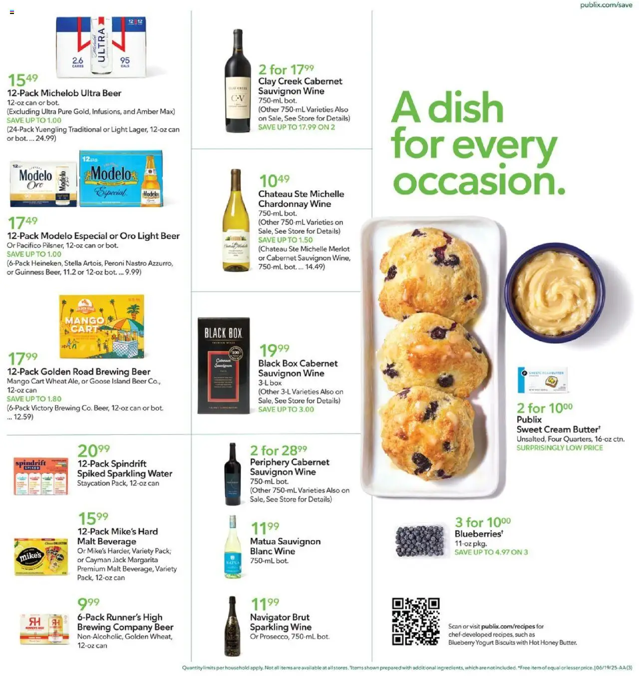 Publix Weekly Ad - valid from 18.06.2025 | Page: 3 | Products: Butter, Yogurt, Wine, Mango
