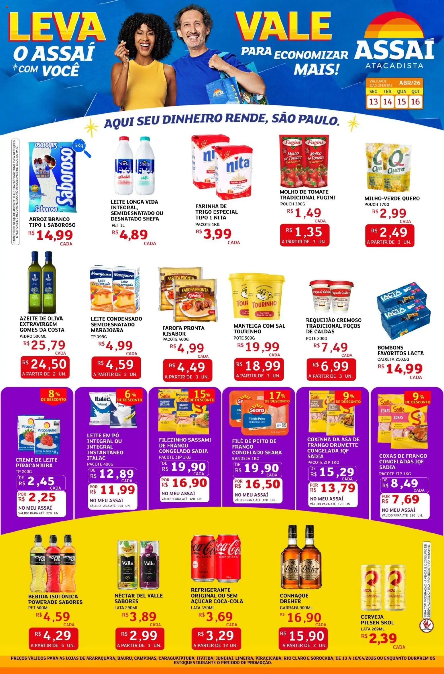 Assaí Atacadista Folheto - válido de 13.04.2026 | Página: 1 | Produtos: Molho de tomate, Farinha de trigo, Açúcar, Creme de leite