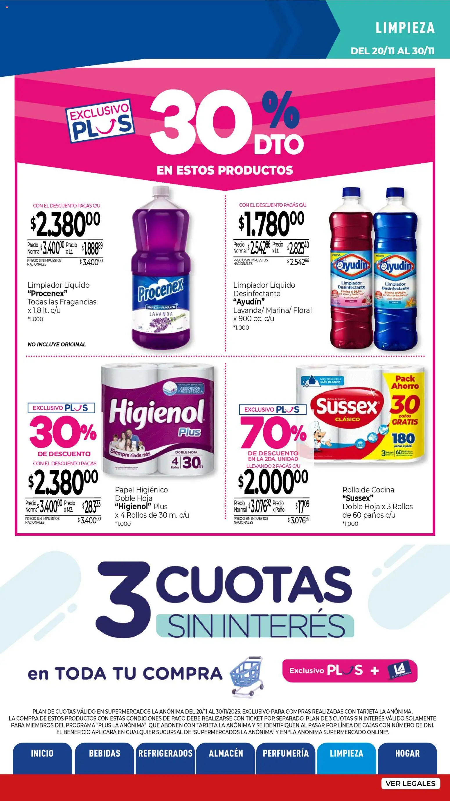 La Anonima catálogo │ válido desde el 20.11.2025 | Página: 33 | Productos: Desinfectante, Papel higiénico, Cocina, Limpiador
